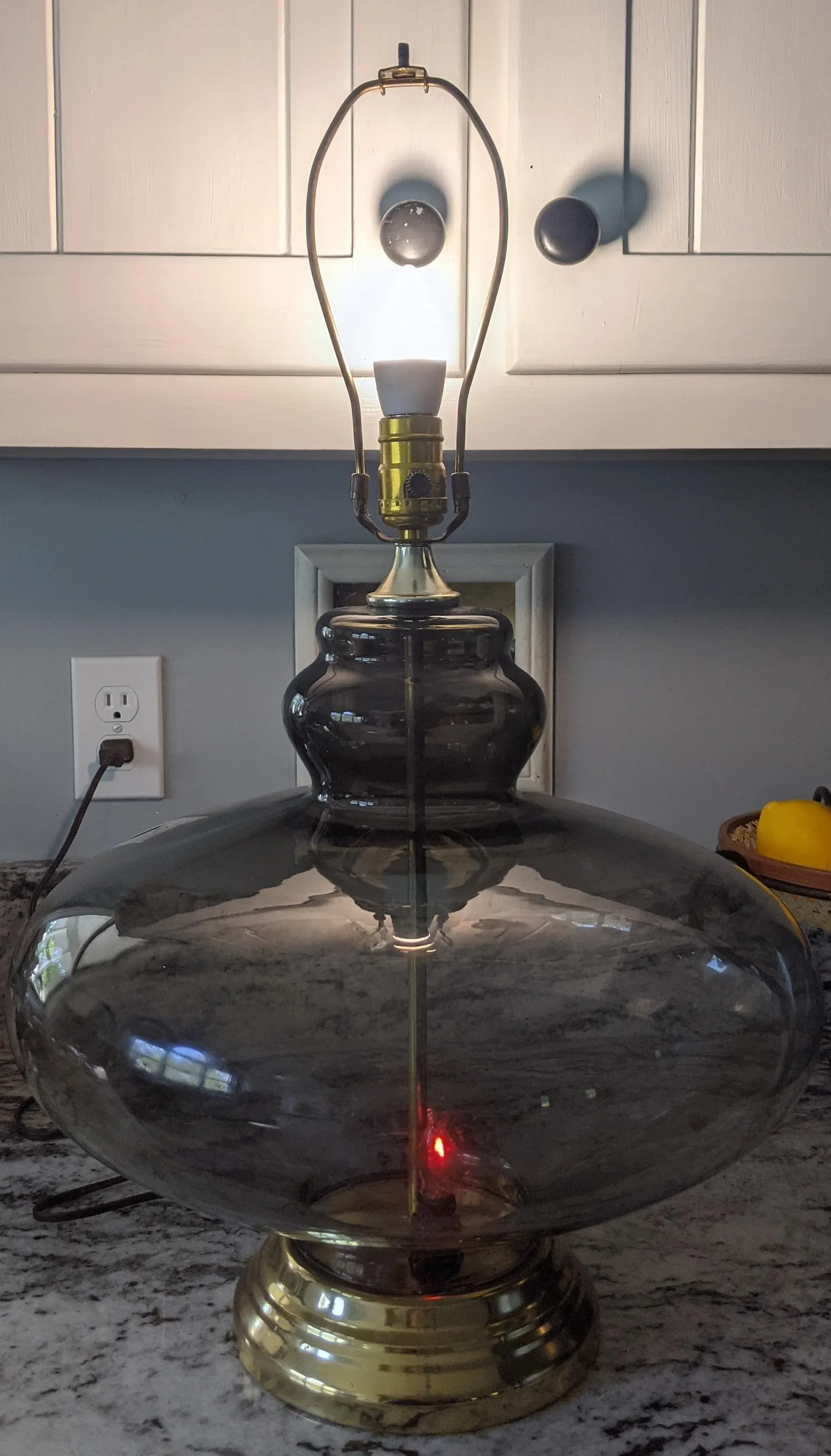 Mid Century Modern Smoked Glass 3 Way Lamps With Lampshades- a Pair