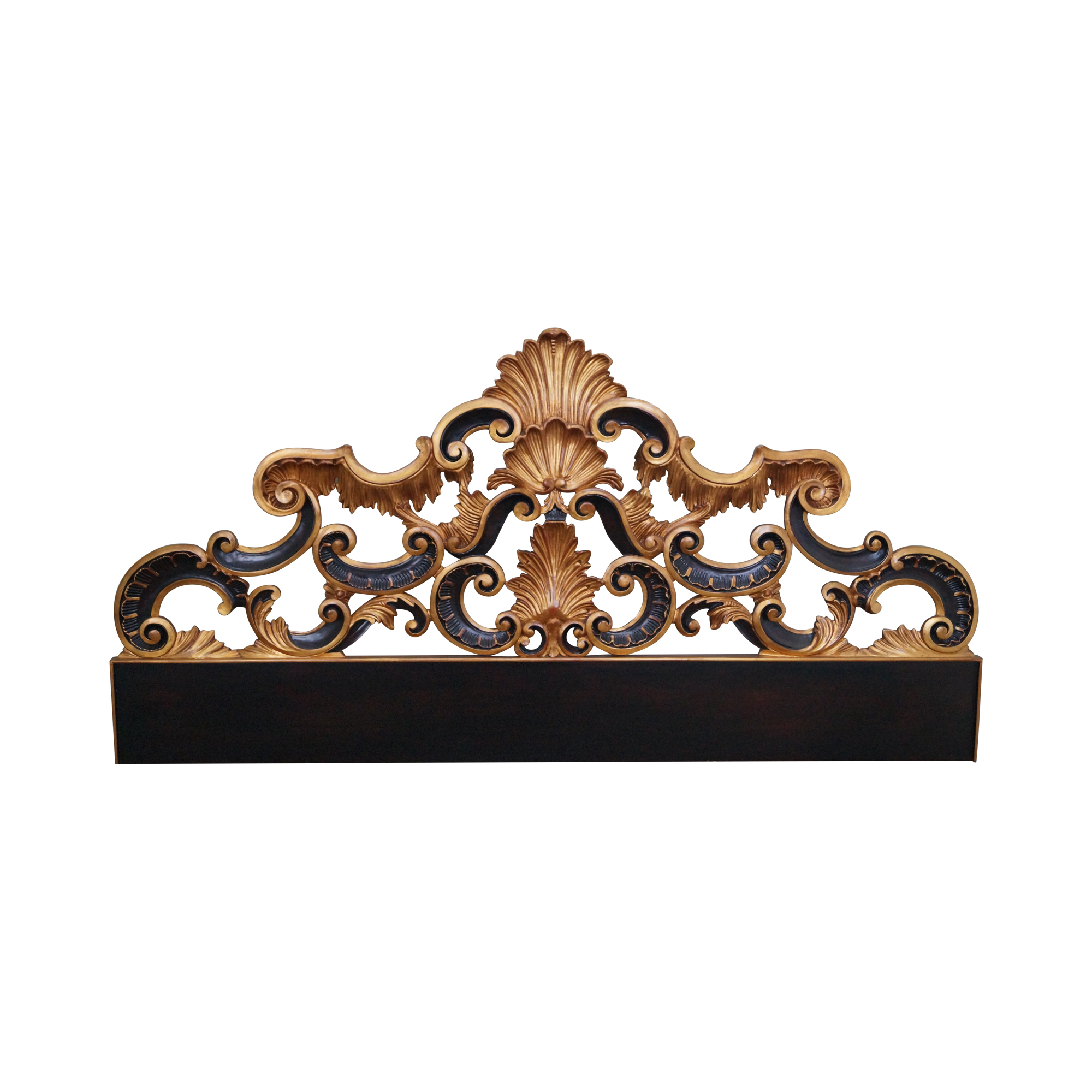 Karges Black & Gold Painted King Rococo Headboard | Chairish