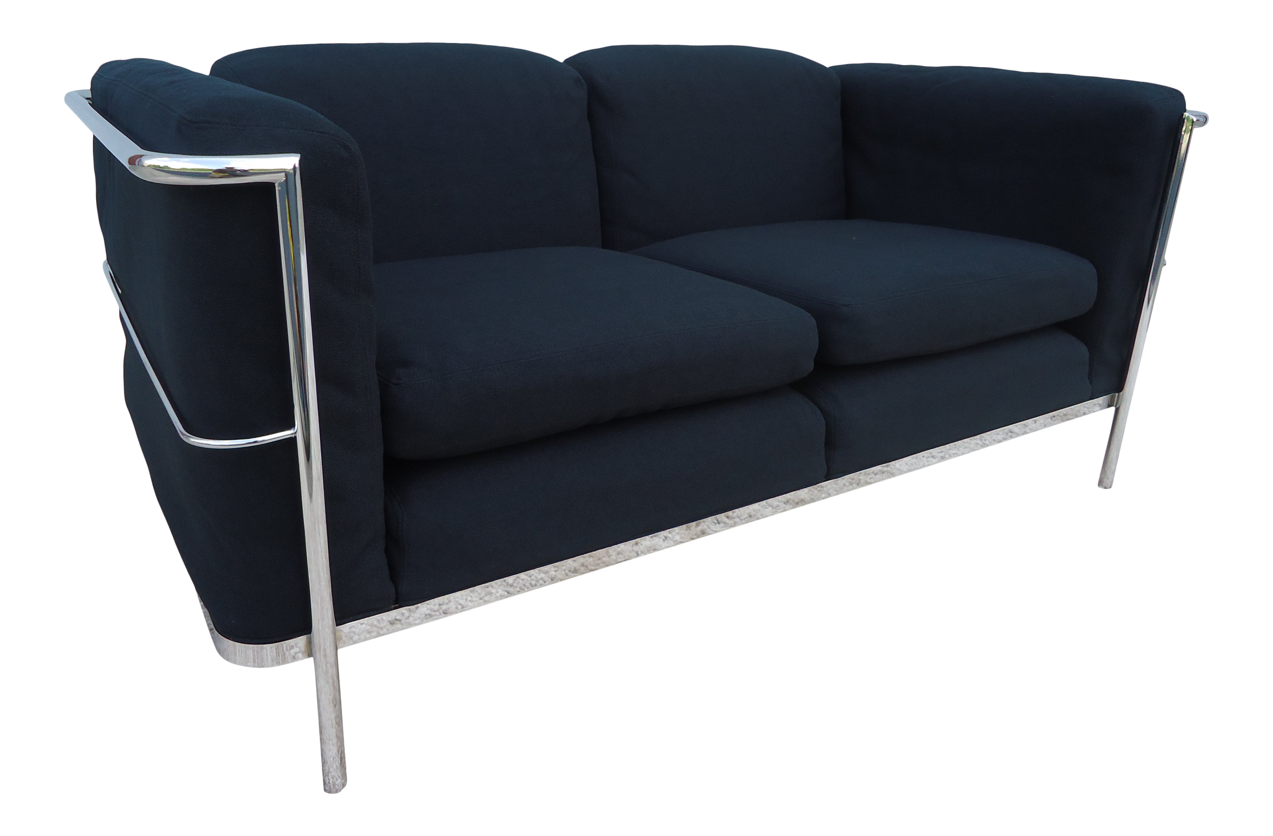 1928 Vintage Jack Cartwright Le Corbusier Lc2 Style Black Loveseat