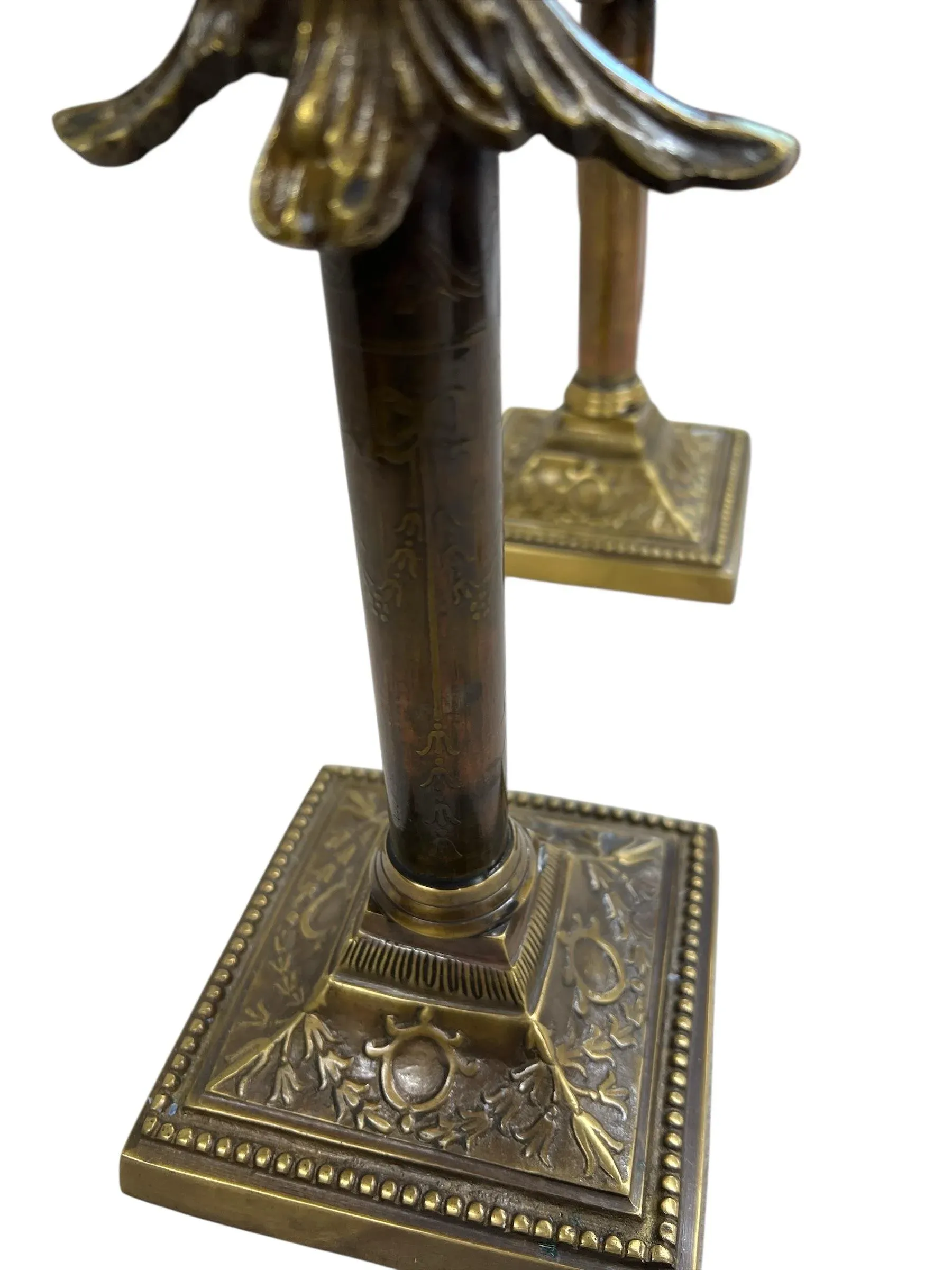Antique Late 19th - Early 20th Century Winged Mermaid Angel Bronze Six Light Candelabra - A Pair