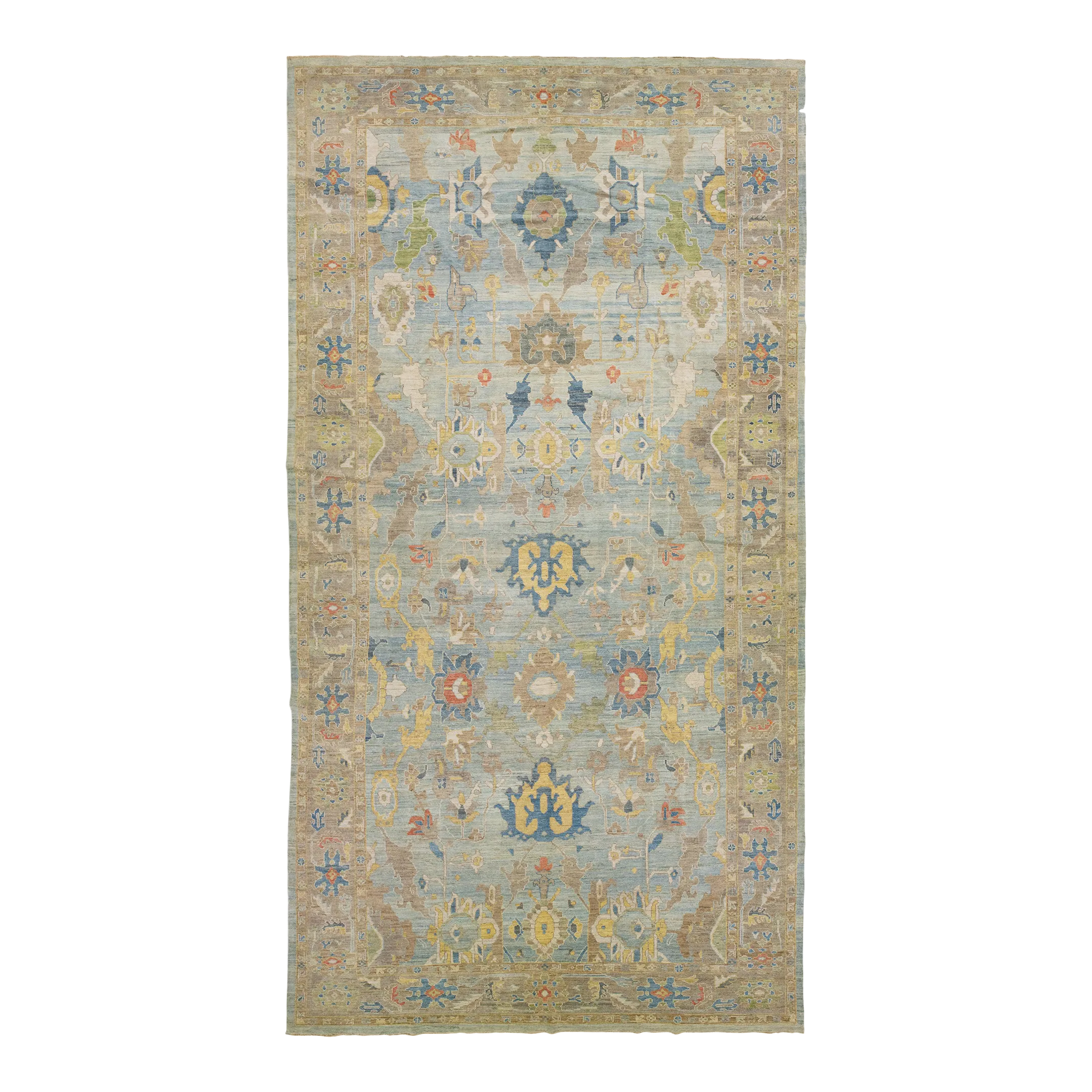 2010s Allover Floral Modern Sultanabad Handmade Wool Rug in Blue