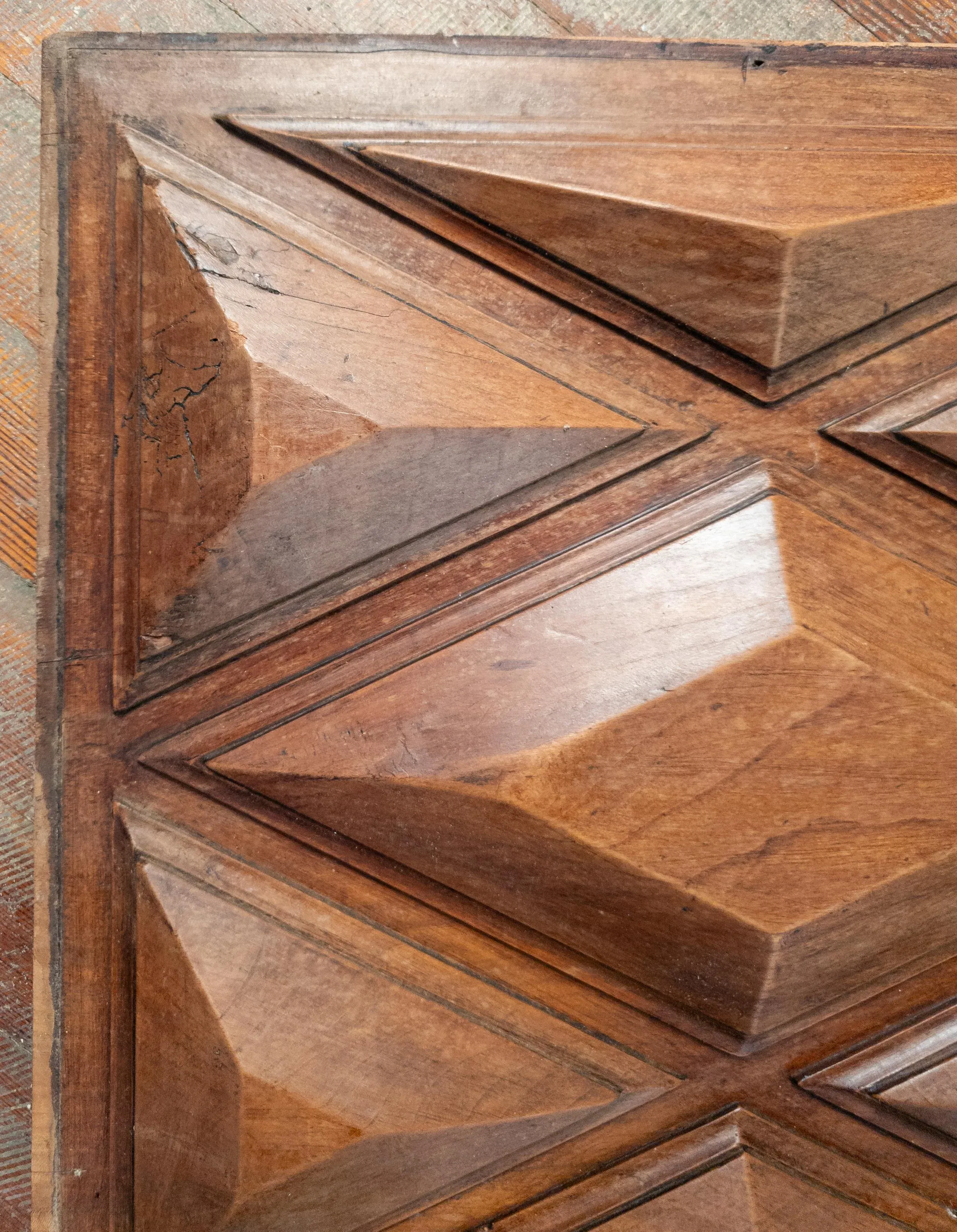 19th Century Sculptural Geometric Walnut Carved Furniture Panel Wall Decoration