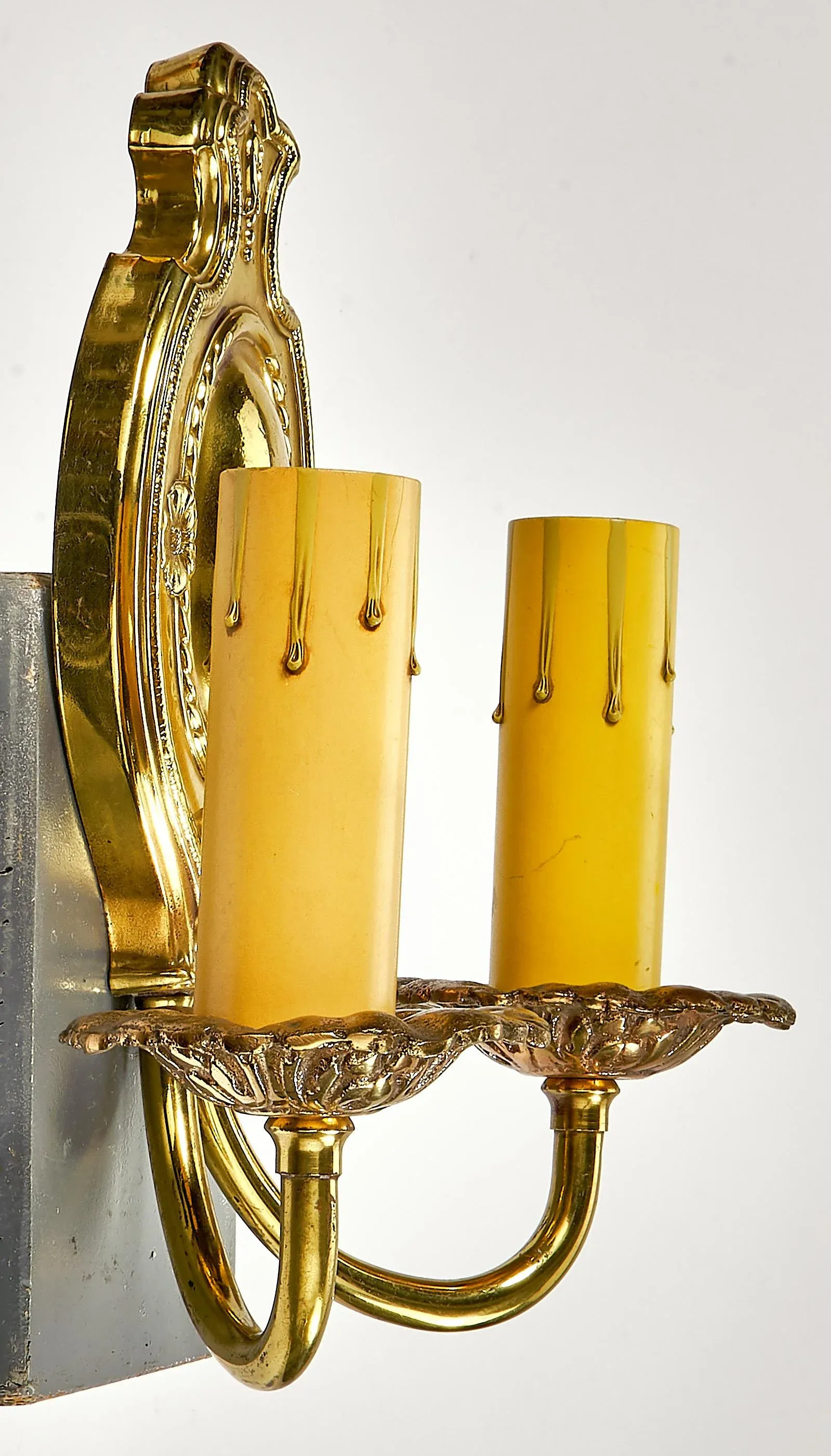 Antique French Style Stamped Brass Two Arm Wall Sconce