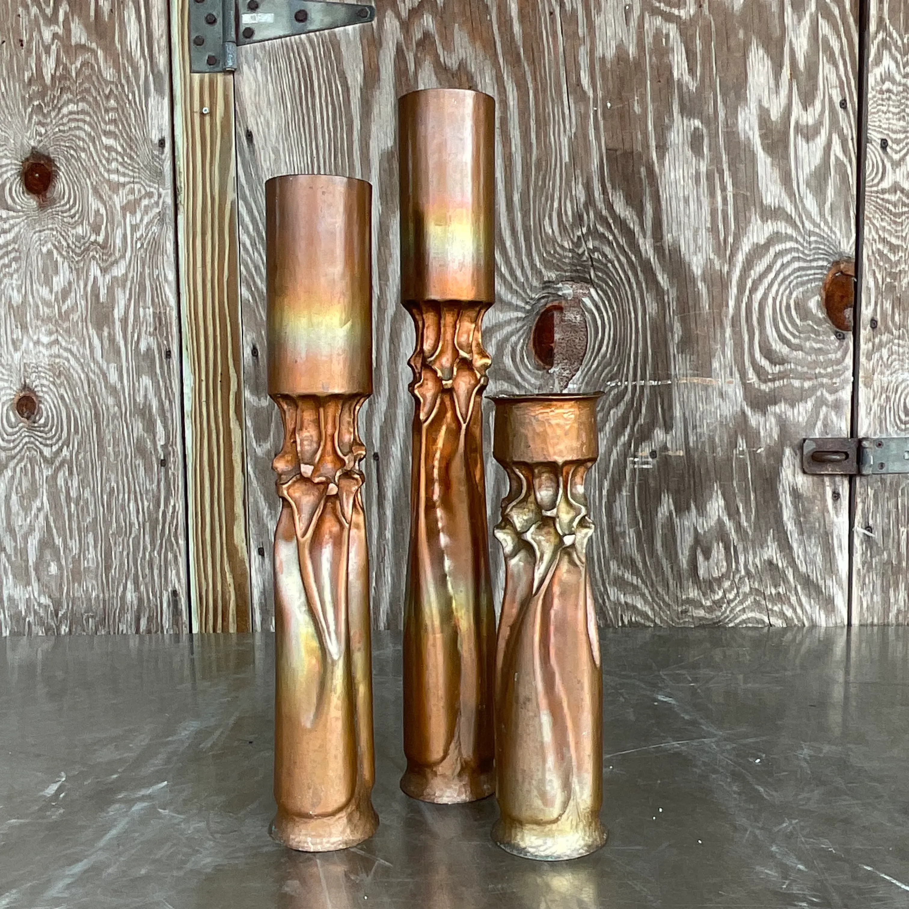 Vintage Brutalist Thomas Roy Markuson Twisted Copper Candlesticks