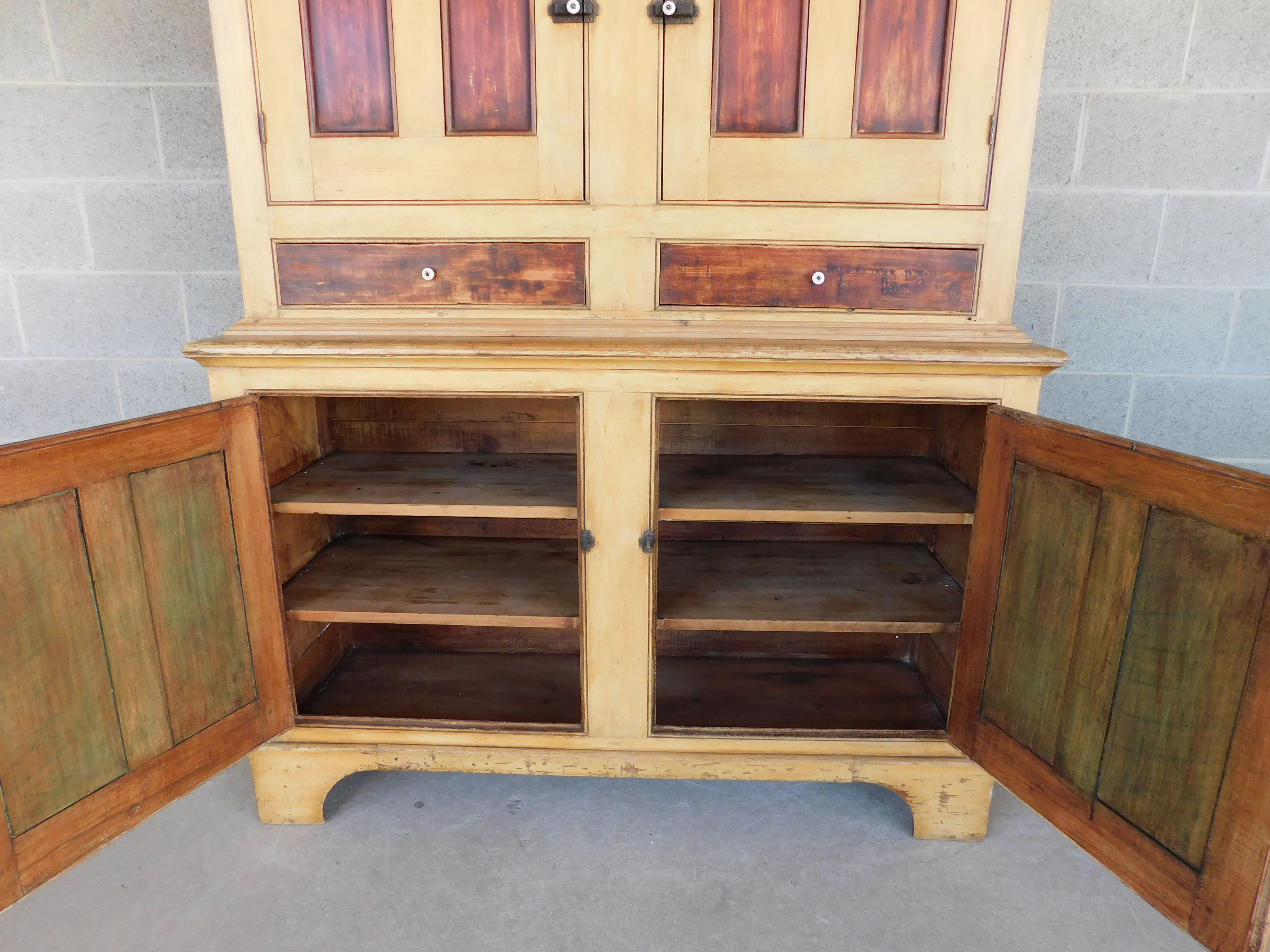 Antique Primitive 2pc Step Back Cupboard 56\