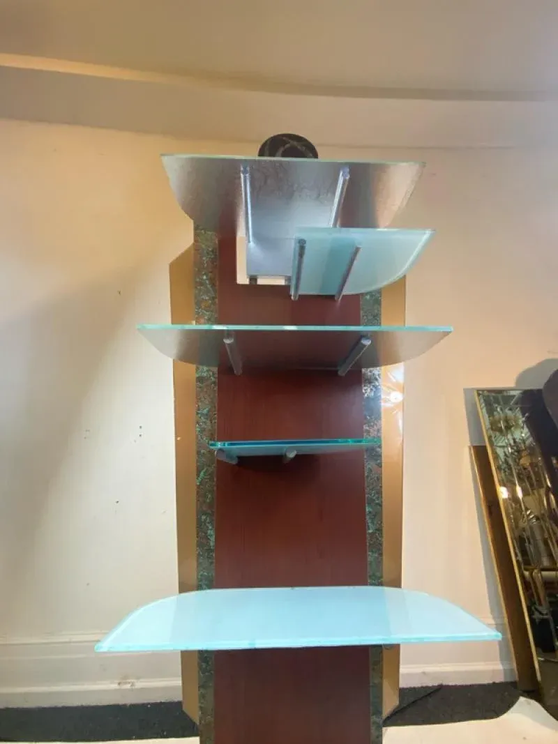 1980s Post Modern Metal, Laminate & Lucite Display Shelves - A 