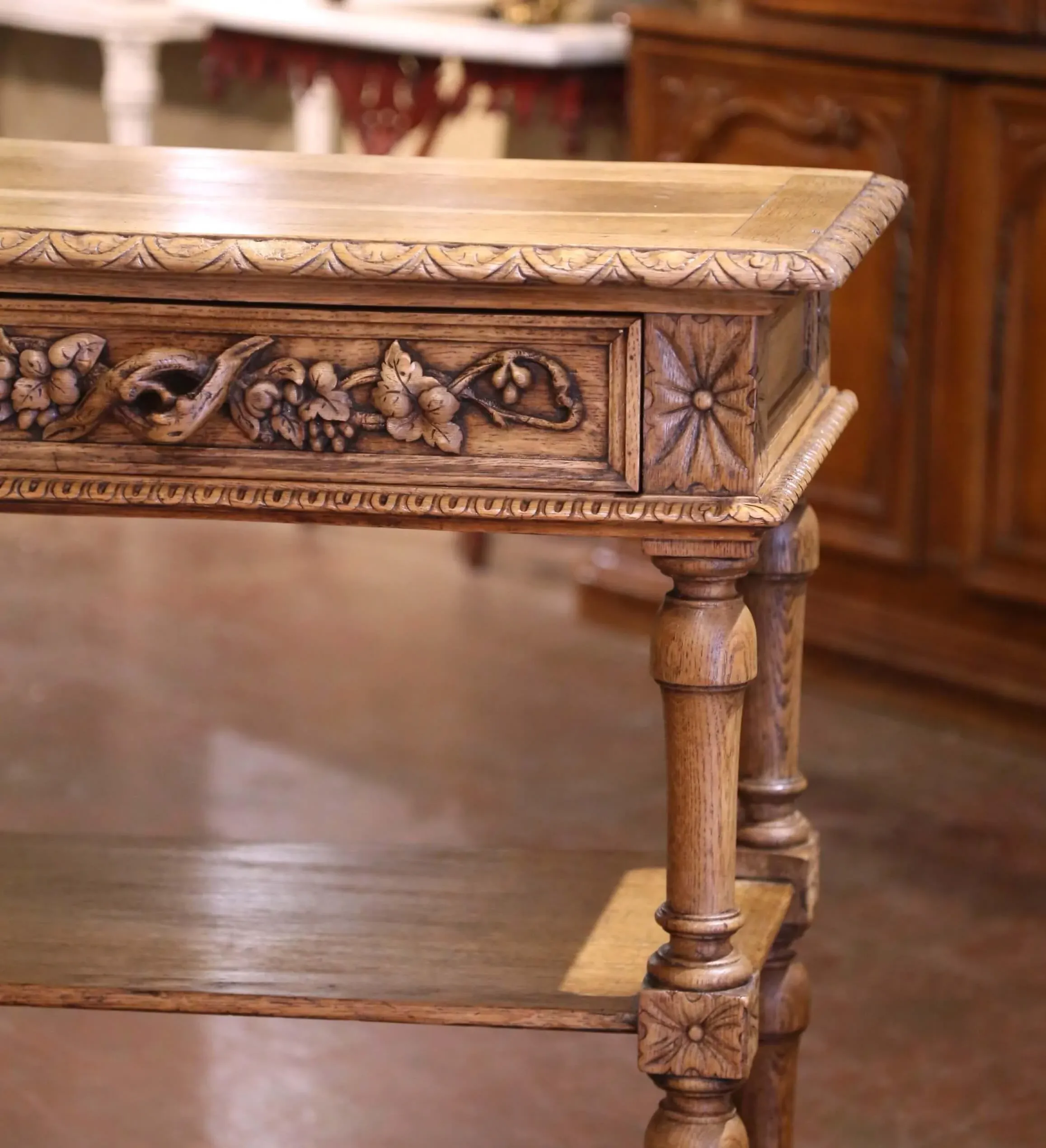 19th Century French Henri II Carved Oak Console Table Server