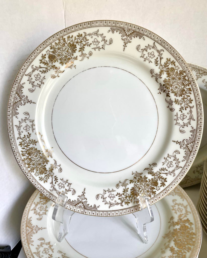 1950's Bone China Gold Trim 72 Piece Dinnerware and Serving Set by