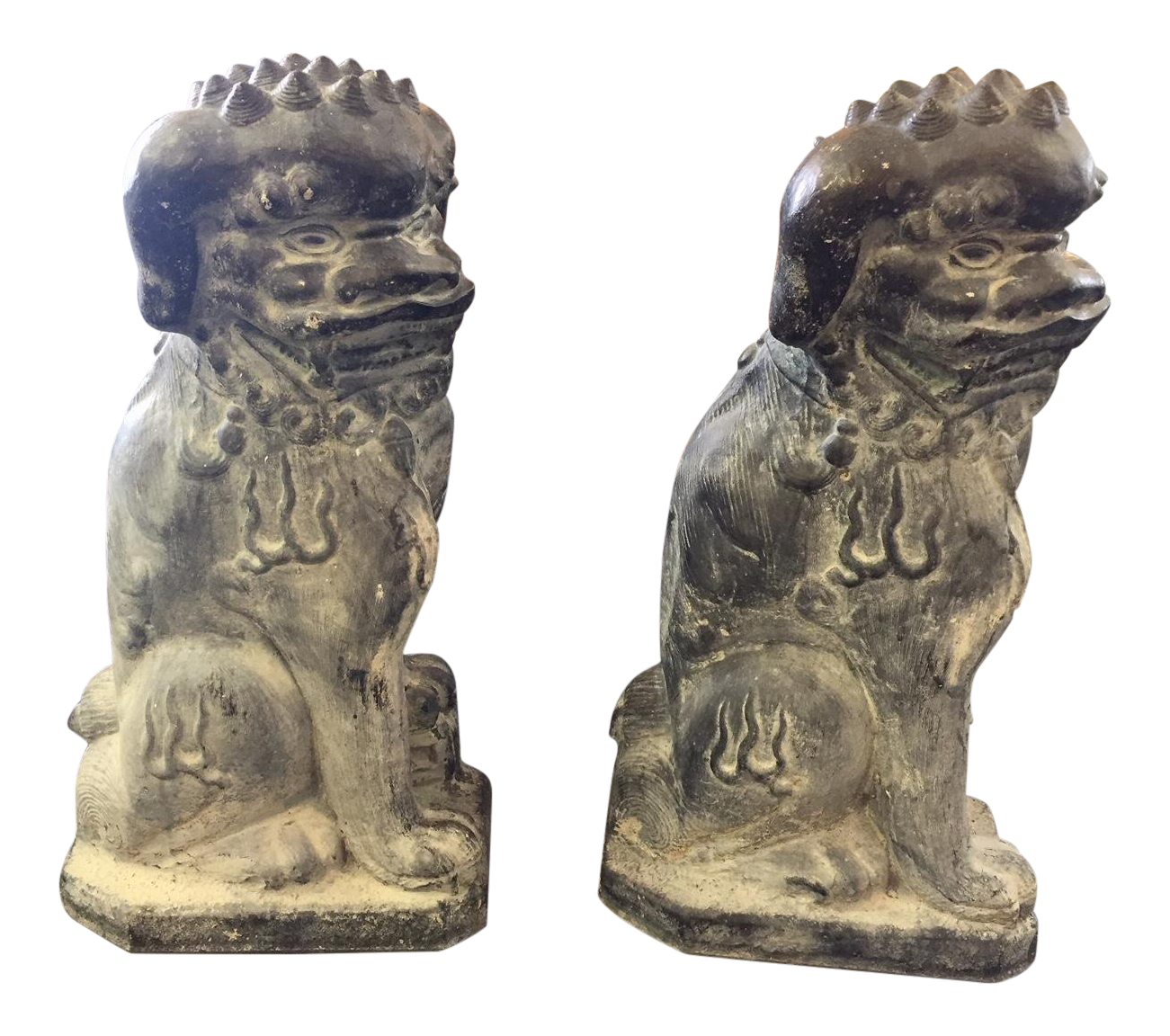 Concrete Rotten Stone Rubbed Foo Dog Statues A Pair Chairish