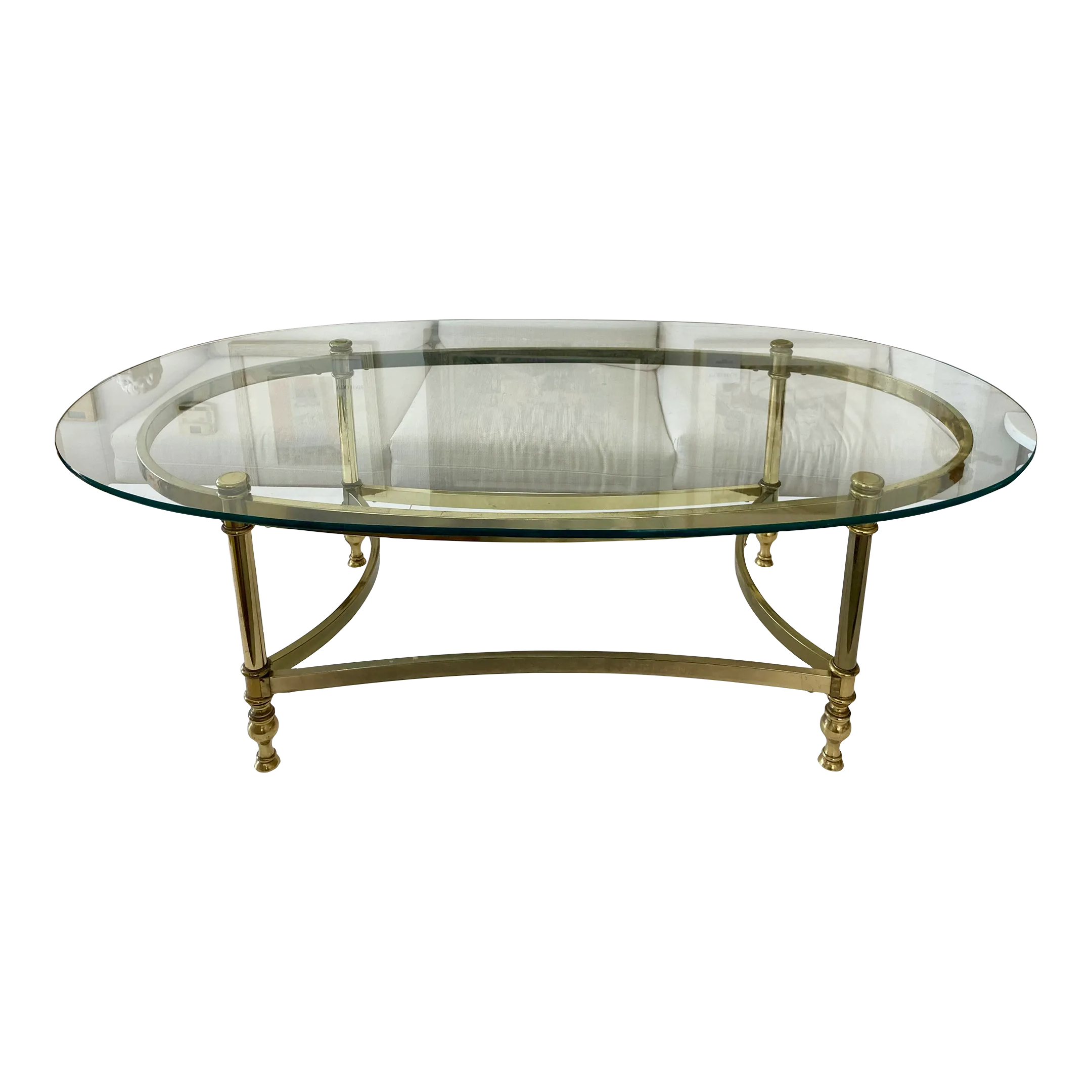 Jansen Oval Glass Top Coffee Table With Brass Metal Frame Chairish