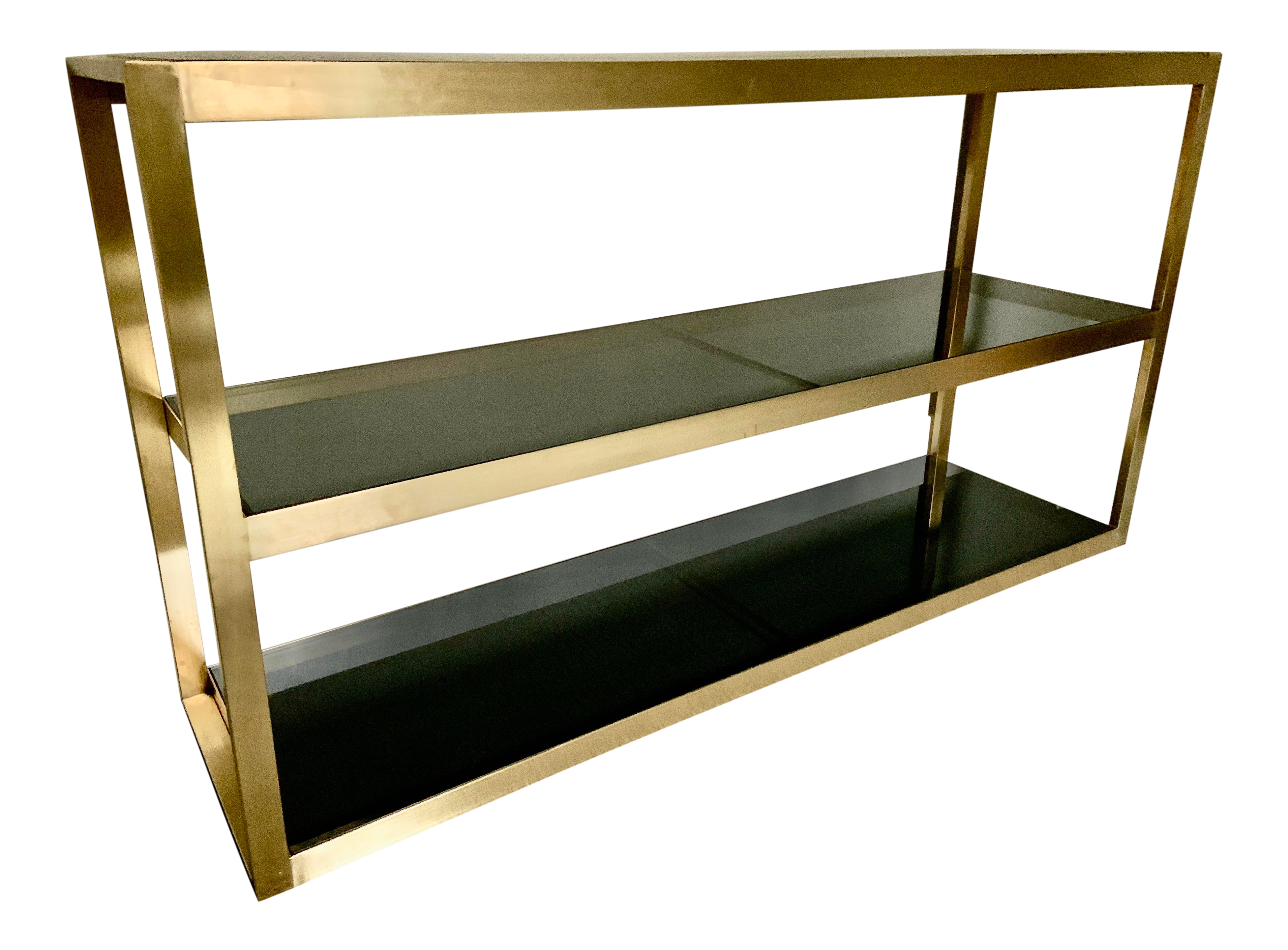 Modern Brushed Brass Glass Shelf Etagere Console Chairish