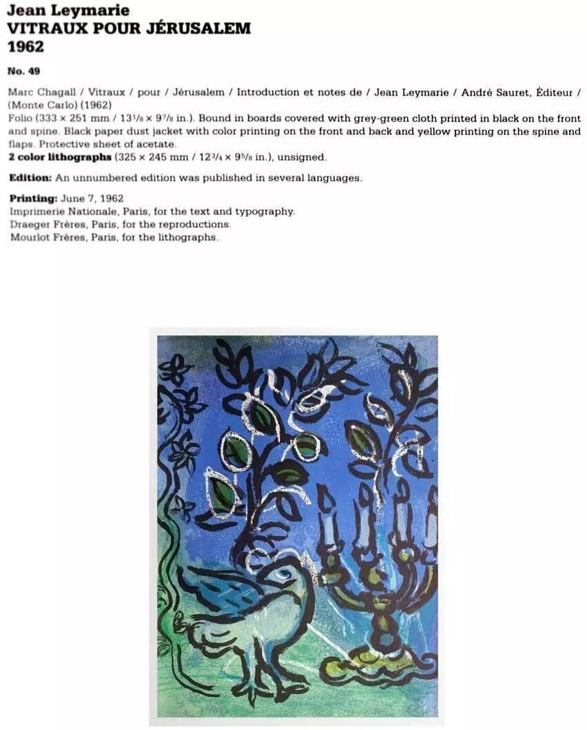 Marc Chagall Lithograph Limited Edition Original 1962 W/Cat .Ref