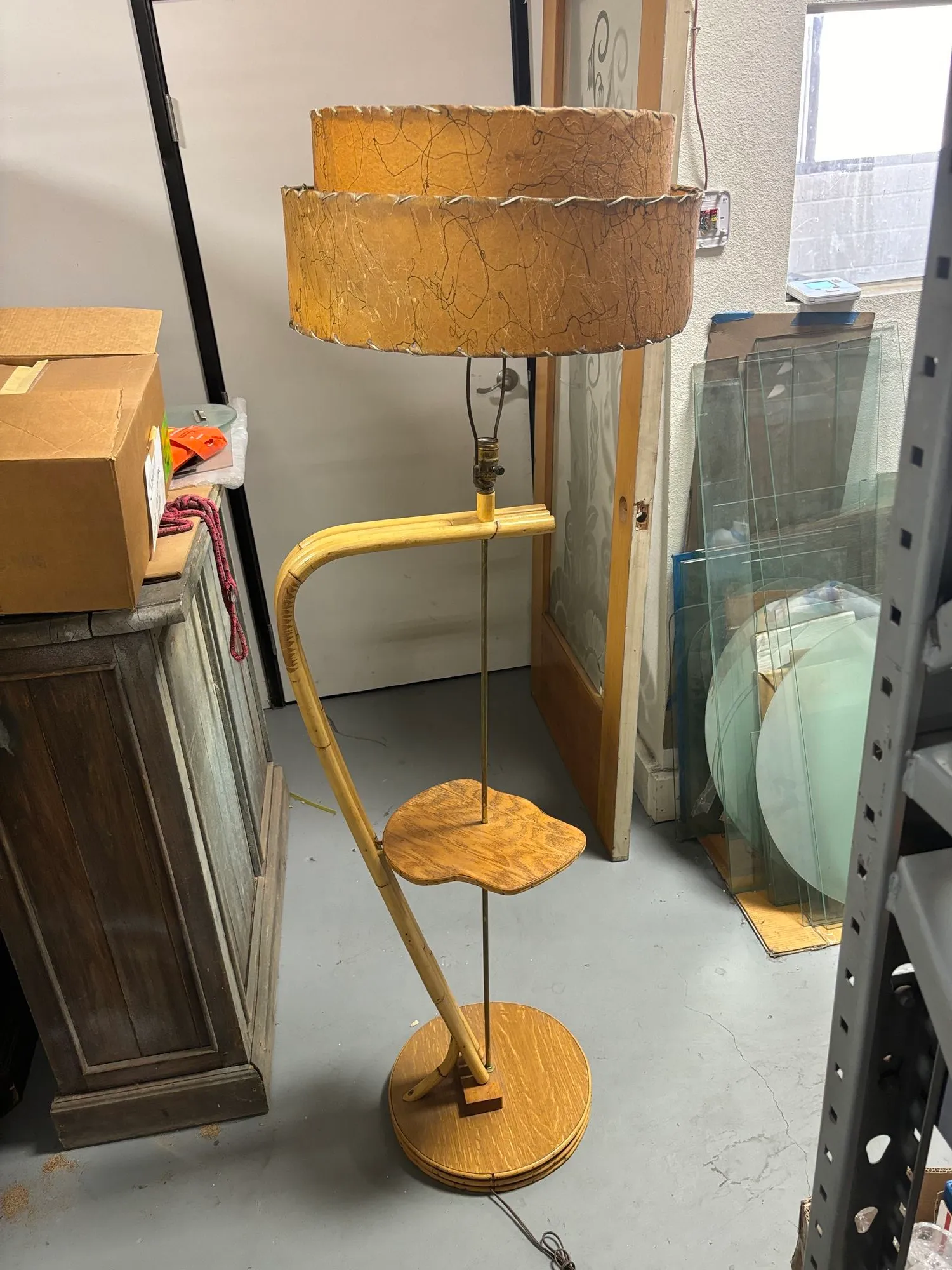 1950s Restored Googie Asymmetric Pole Floor Lamp With Side Table