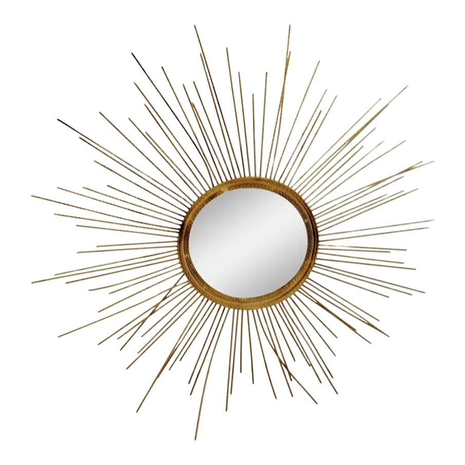 Vintage Large Braided Gold Metal Sunburst Mid Century Modern Wall