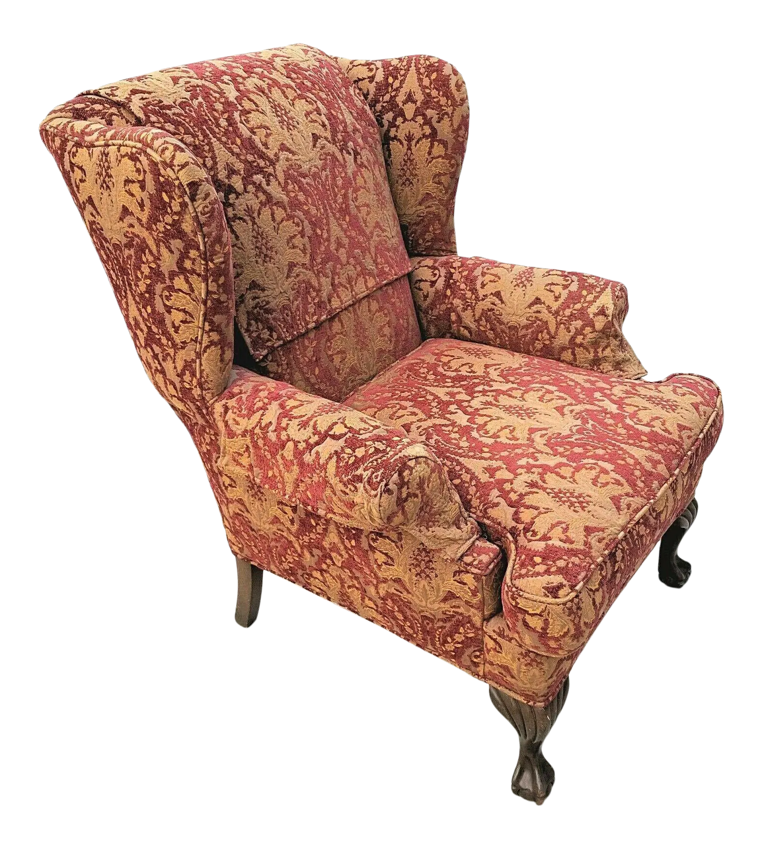 Chippendale Wingback Burnout Velvet Damask Mahogany Ball