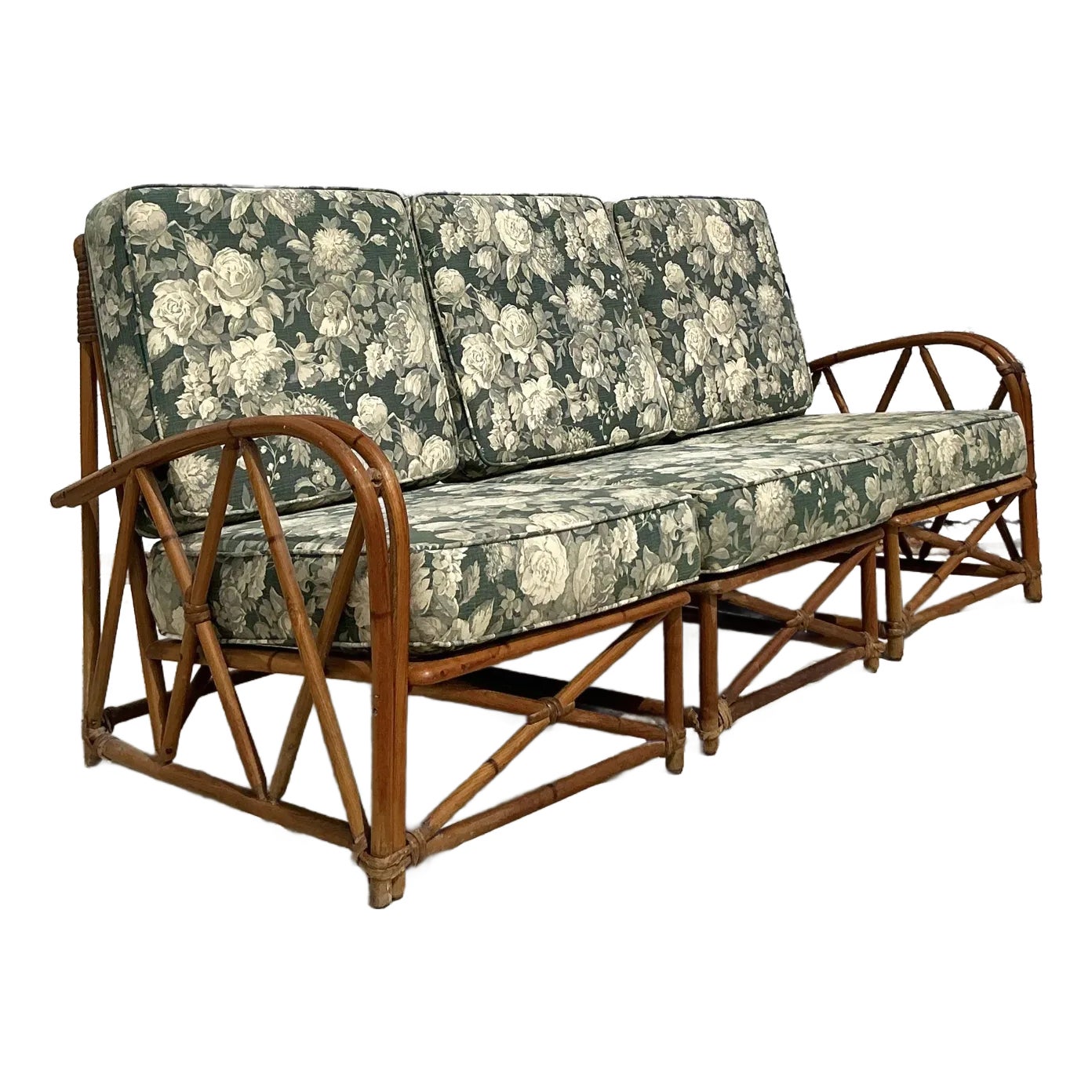 Vintage Coastal Heywood Wakefield Bent Rattan Sofa