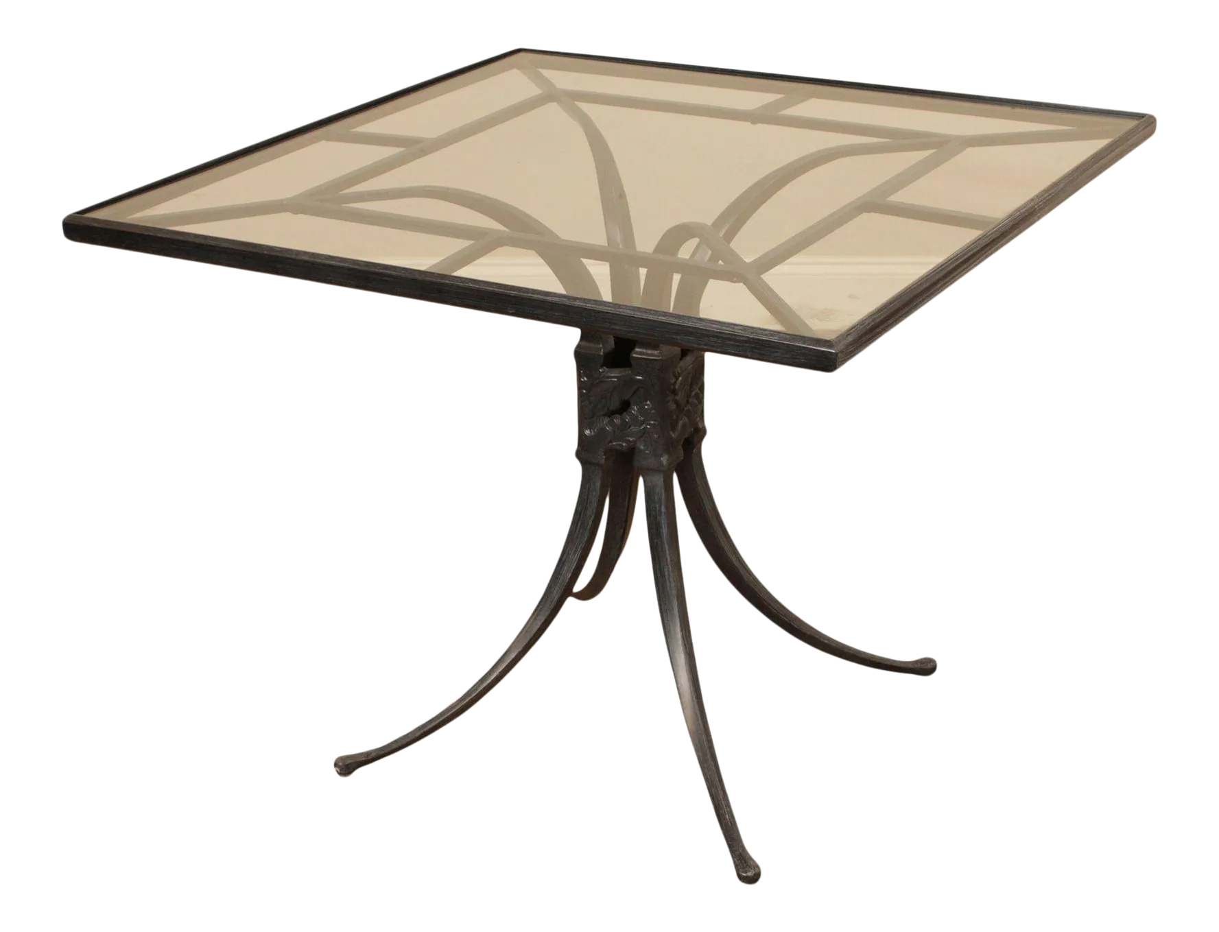 Vintage Bronzed Cast Aluminum and Glass Square Patio Dining Table