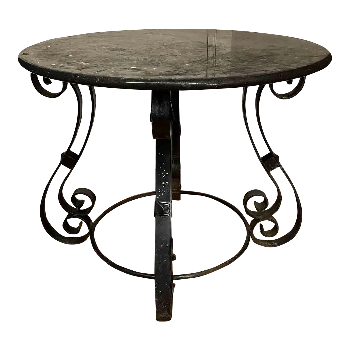 Early 20th Century Antique Black Wrought Iron and Marble Round Table