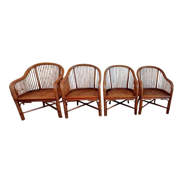 Chinoserie Bamboo Rattan Cane Club Chairs Set 4 | Chairish