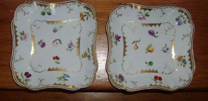 1810 Paris Porcelain Square Dessert Dishes - A Pair