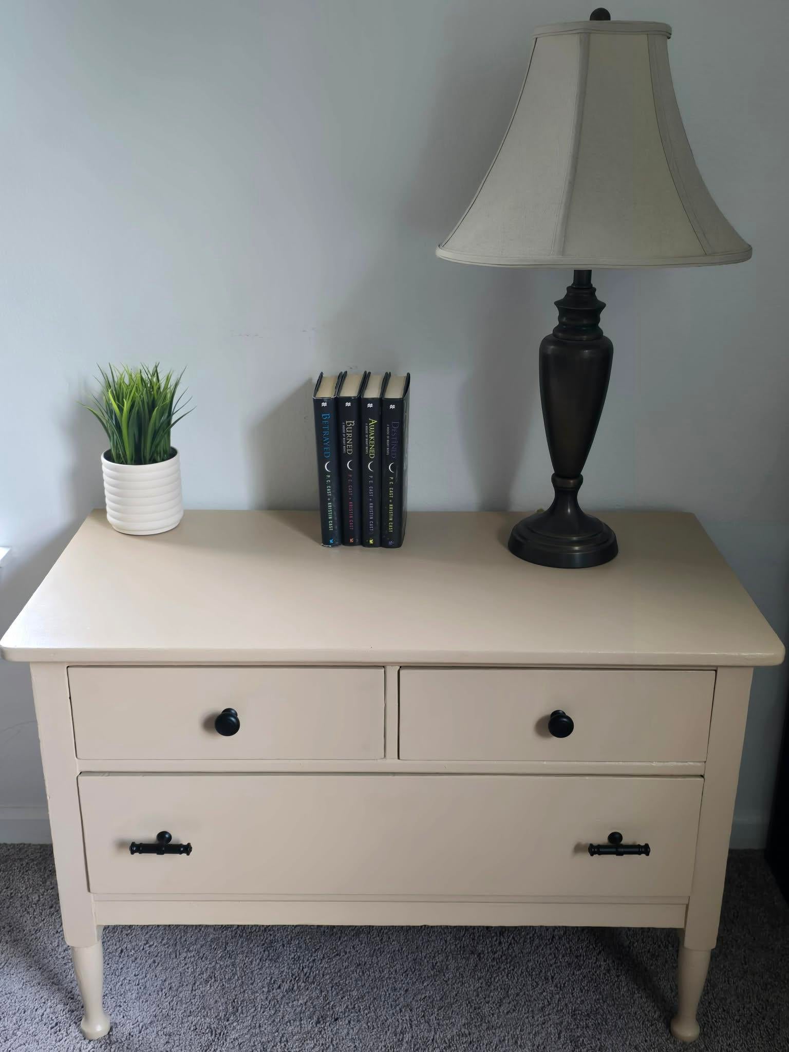 Vintage Mid-Century Modern Small Dresser Beige 3 Drawer