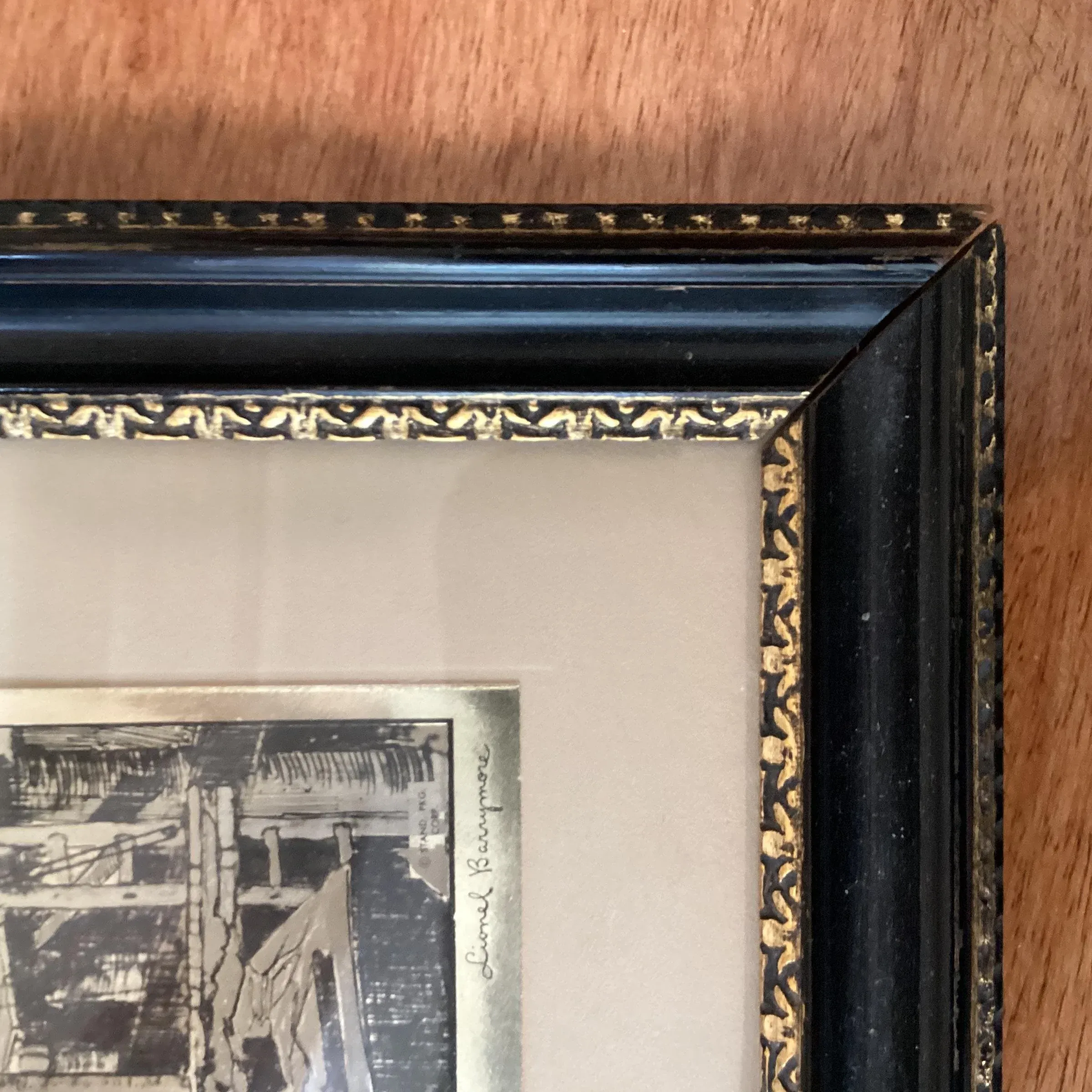 Mid 20th Century Vintage Lionel Barrymore Nautical Motif Gold Foil Print, Framed