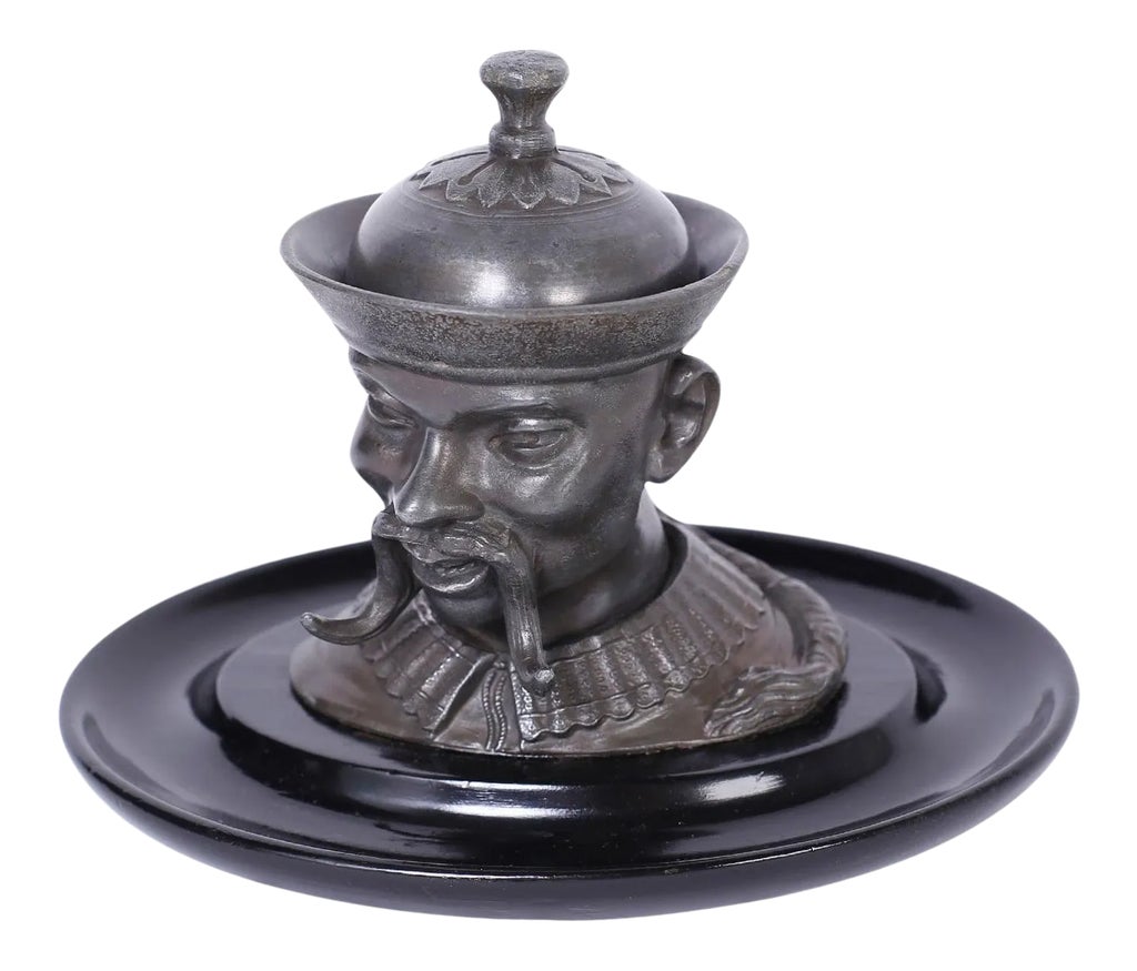 English Pewter Figural Inkwell | Chairish