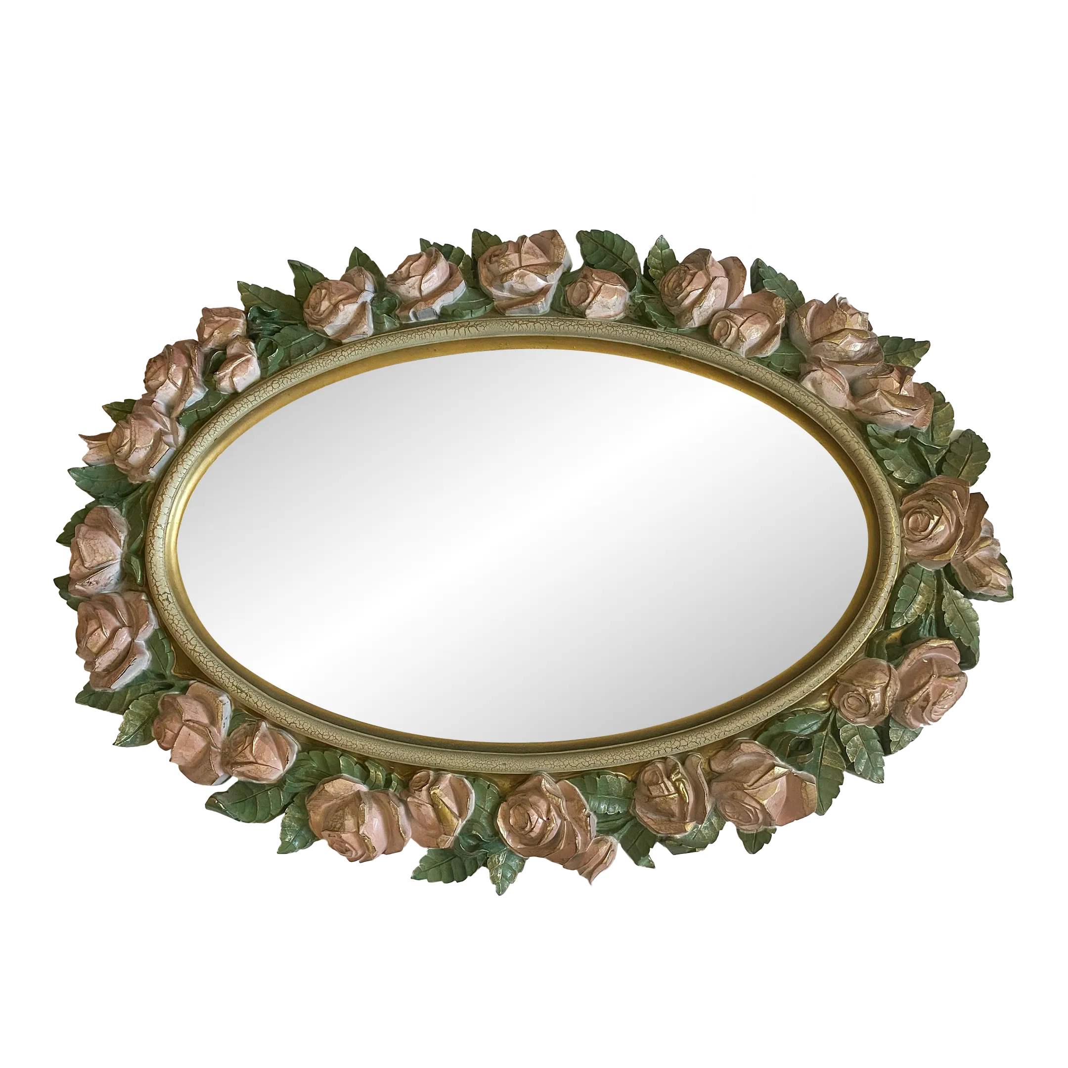 Vintage Oval Wall Mirror by Home Interiors Roses Trim Made in Usa