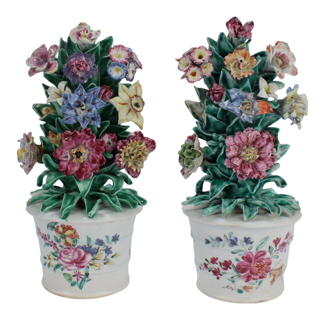 Antique 18th Century Bow Soft Paste Porcelain Flower Encrusted Cachepots A Pair Chairish