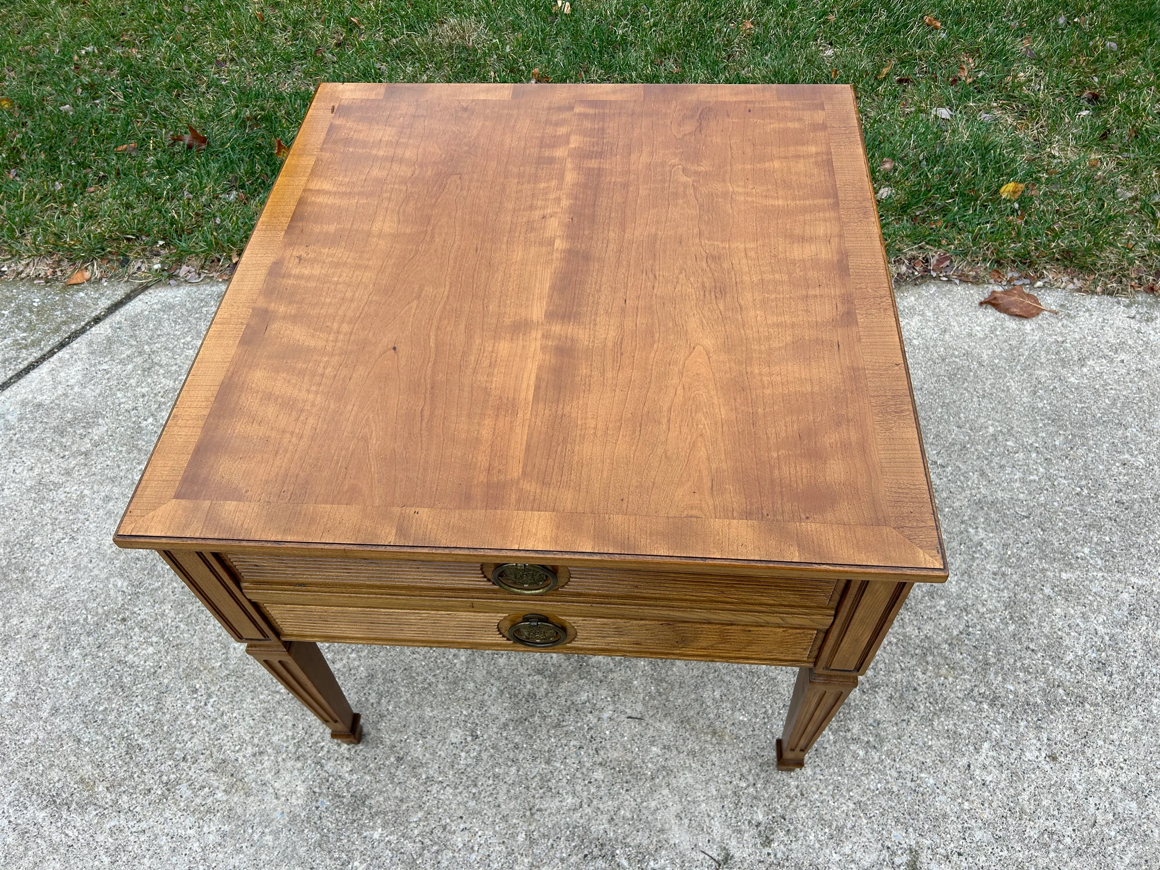 1970s Henredon Mid Century Banded Walnut and Brass Side Table