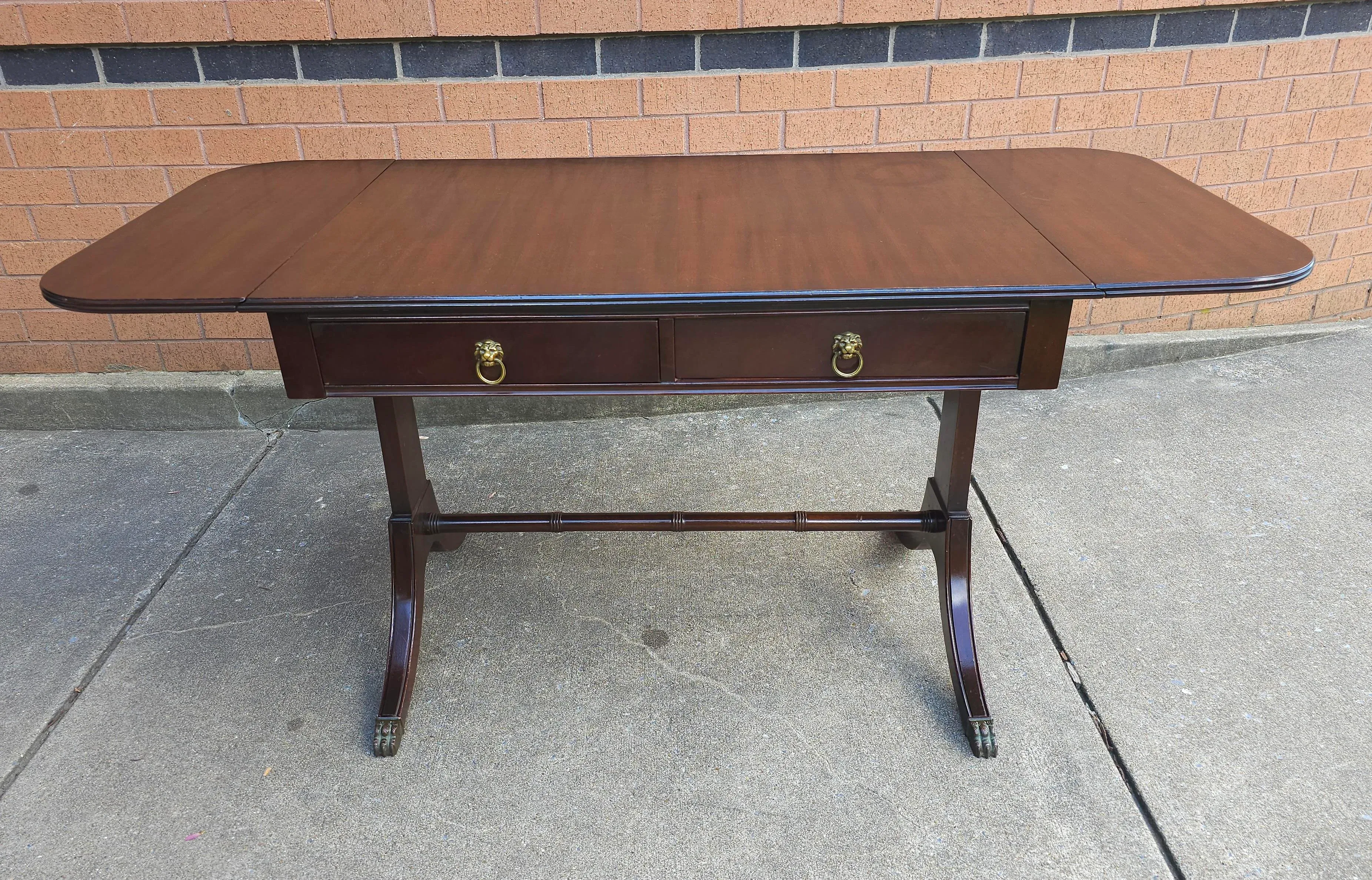 Mid Century Federal Style Mahogany Trestle Drop Leaf Table