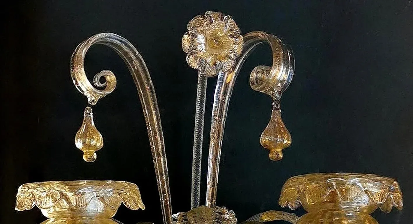 Art Nouveau Italian Murano Glass Wall Sconce in Blown Glass and Gold, 1950s