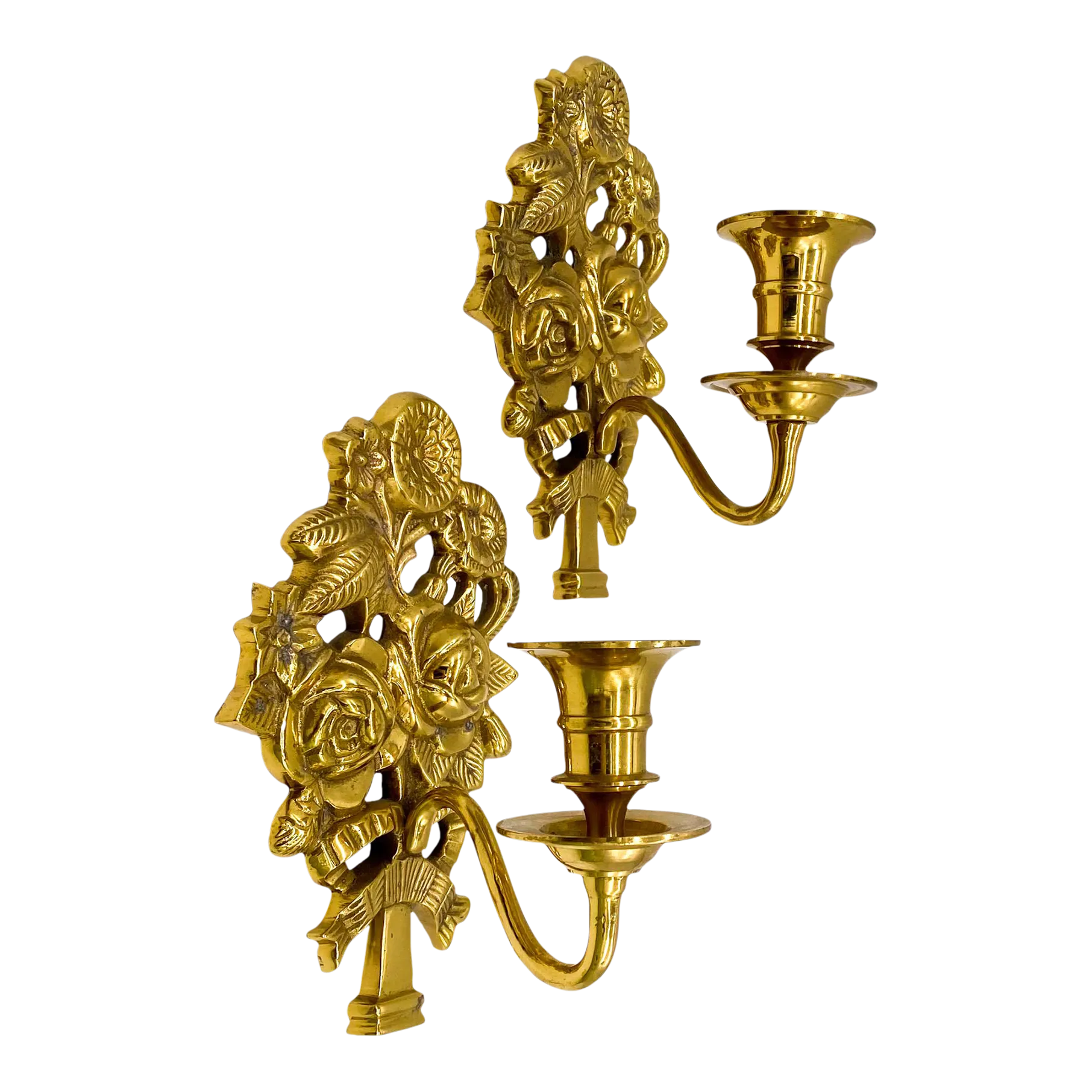 20th Century Brass Floral Wall Hanging Candle Sconces a Pair Chairish