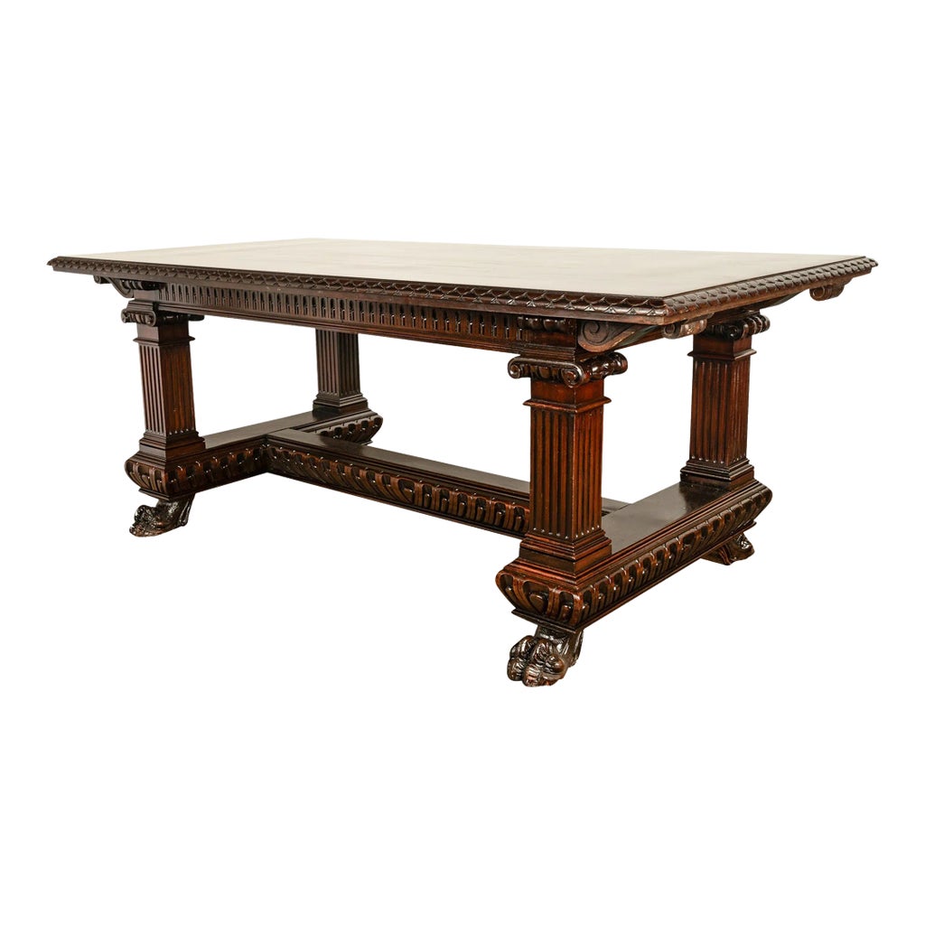 Antique Italian Carved Renaissance Revival Walnut Library Dining Table ...