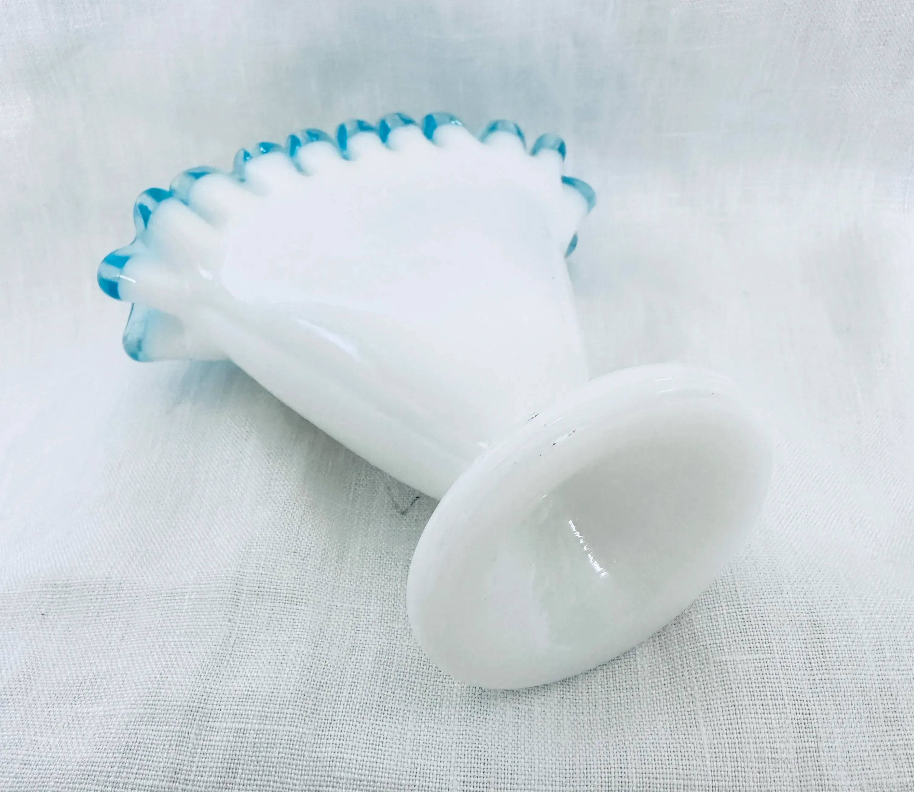 Fenton Aqua Crest Fan Vase | Chairish