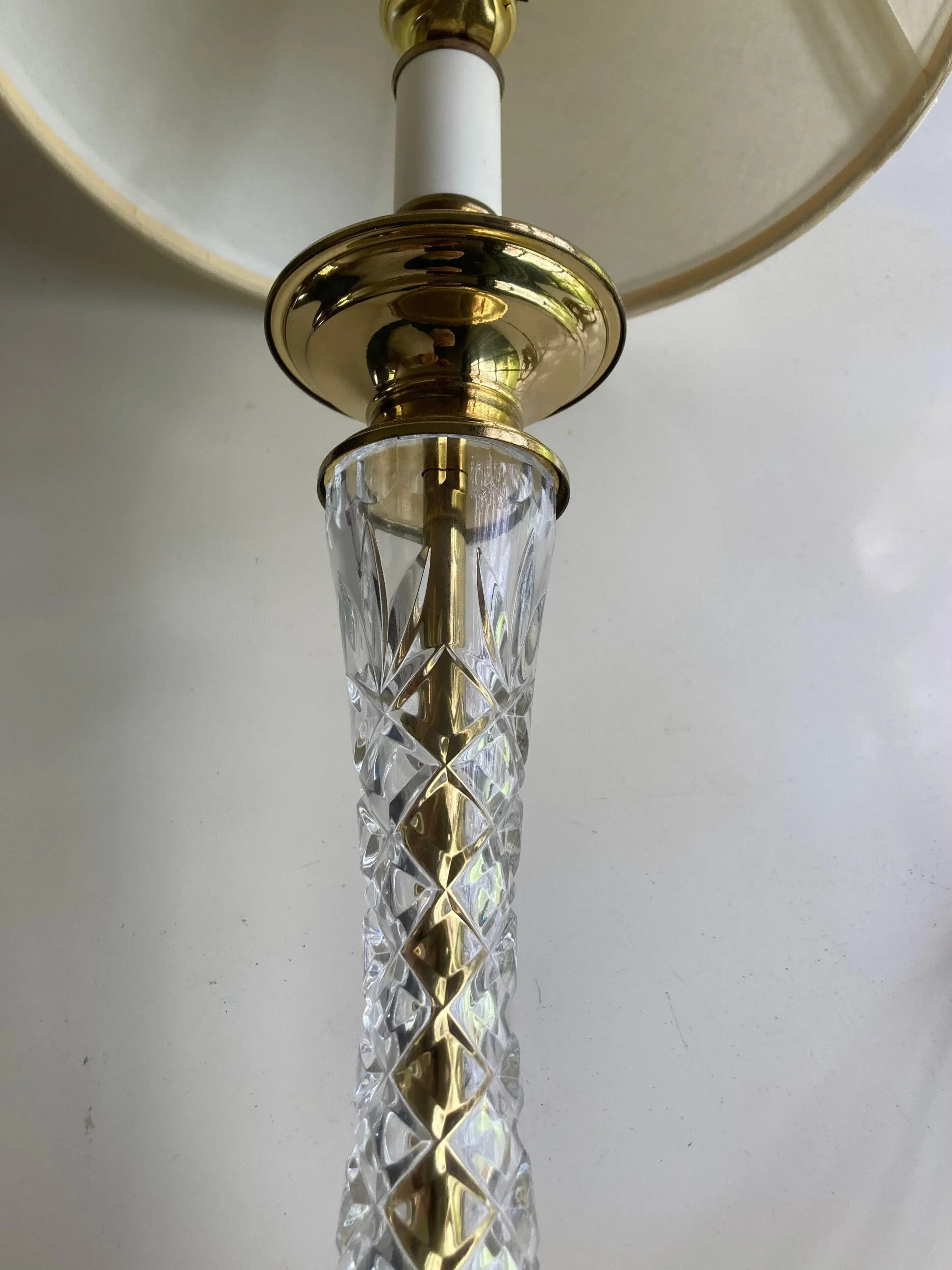 Vintage Leviton Cut Crystal & Brass Table Lamp With Shade