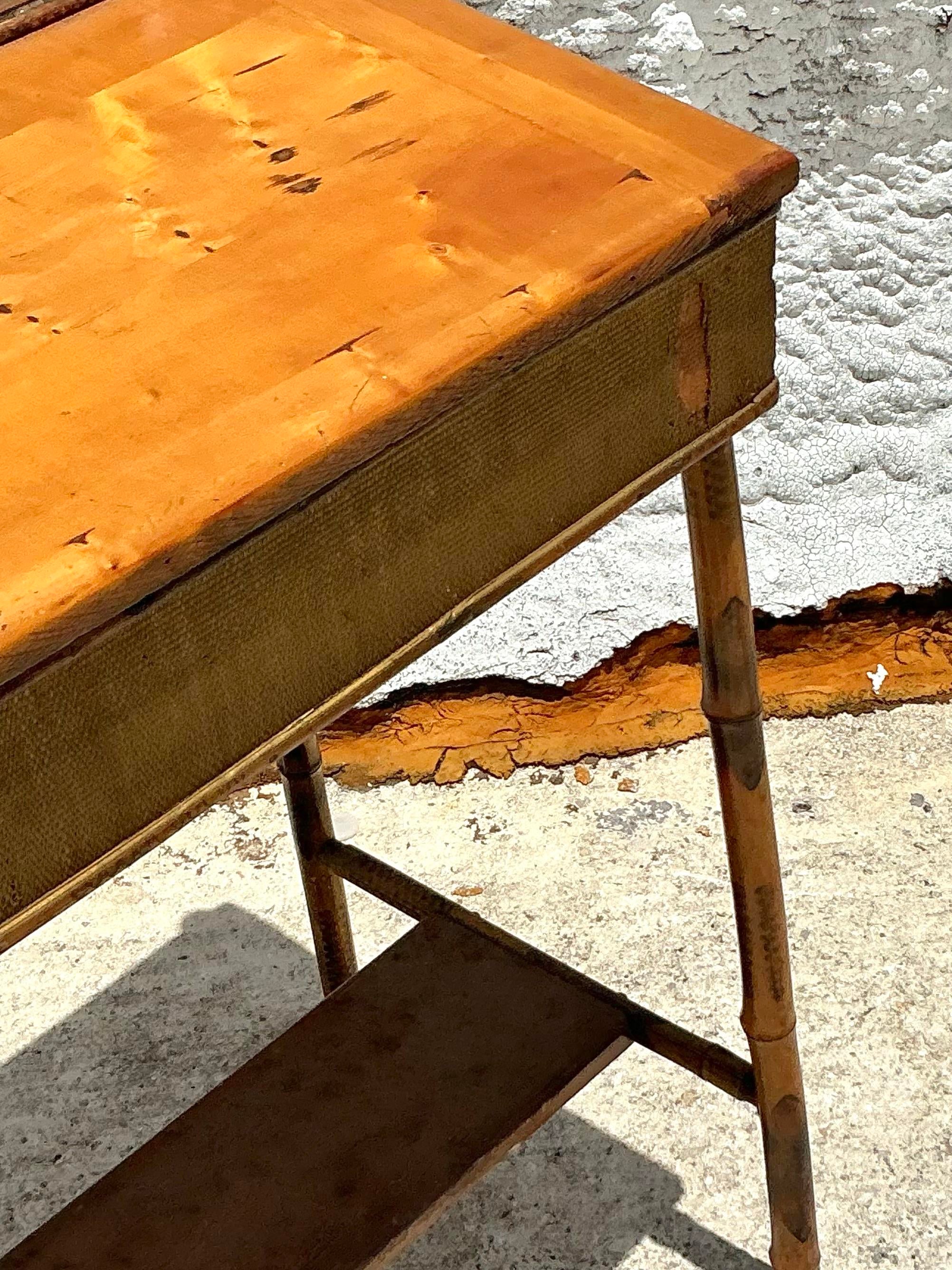 Vintage Boho Rattan Lift Top Desk | Chairish