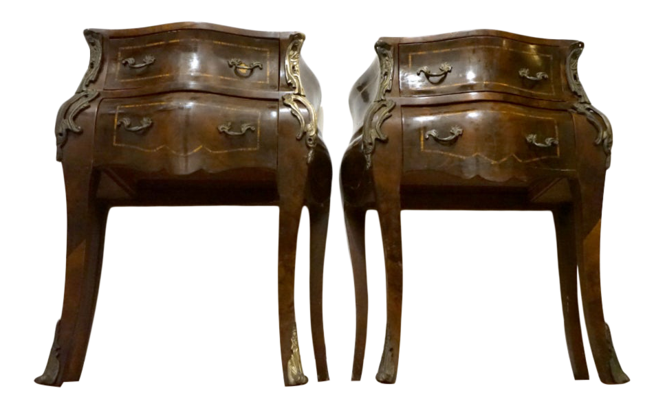 1950s Kingwood Veneer Bombe Chests With Burl Veneers Finish a Pair