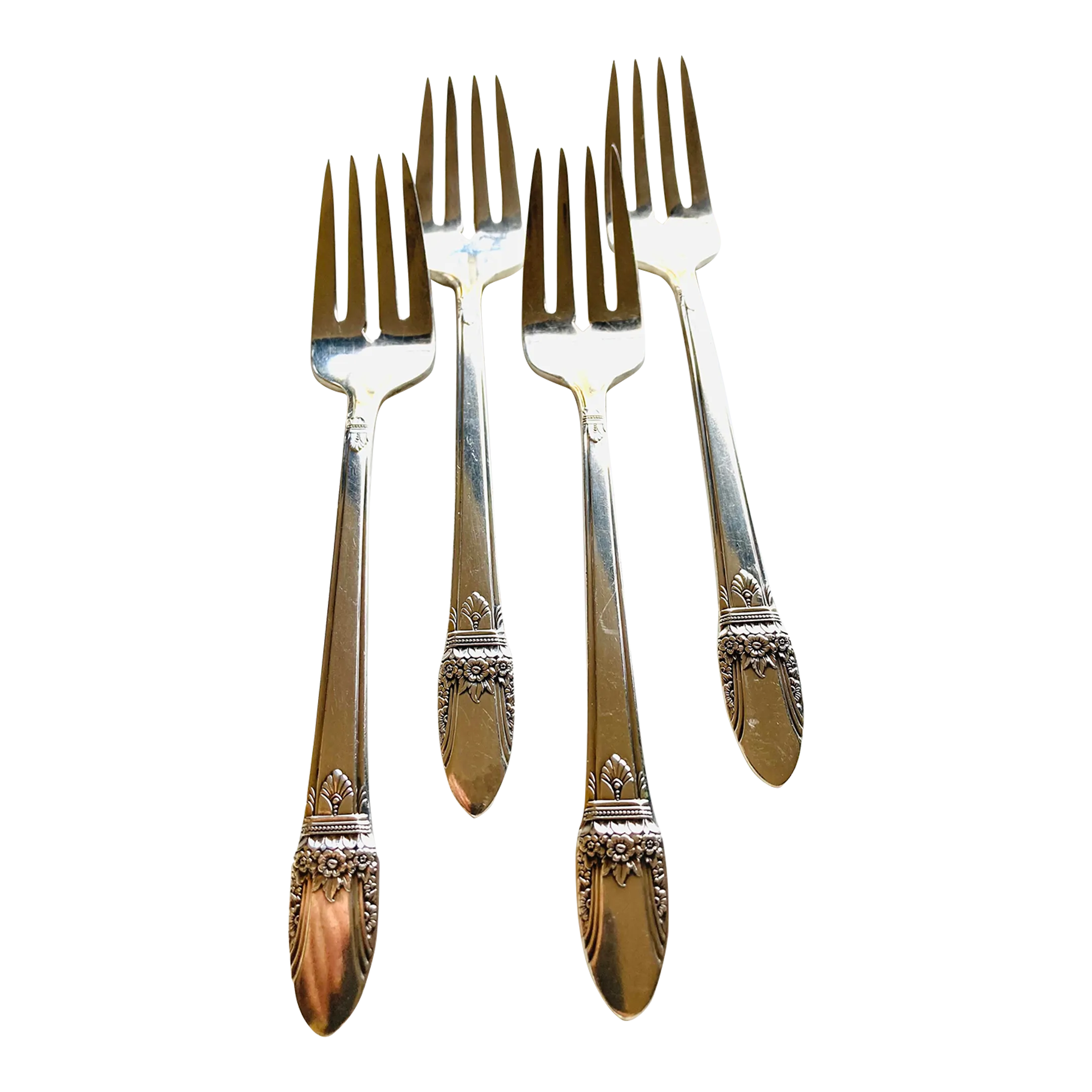 1930\'s Vintage Floral Rogers Silver Plated First Love Pattern Salad / Dessert Forks- Set of 4