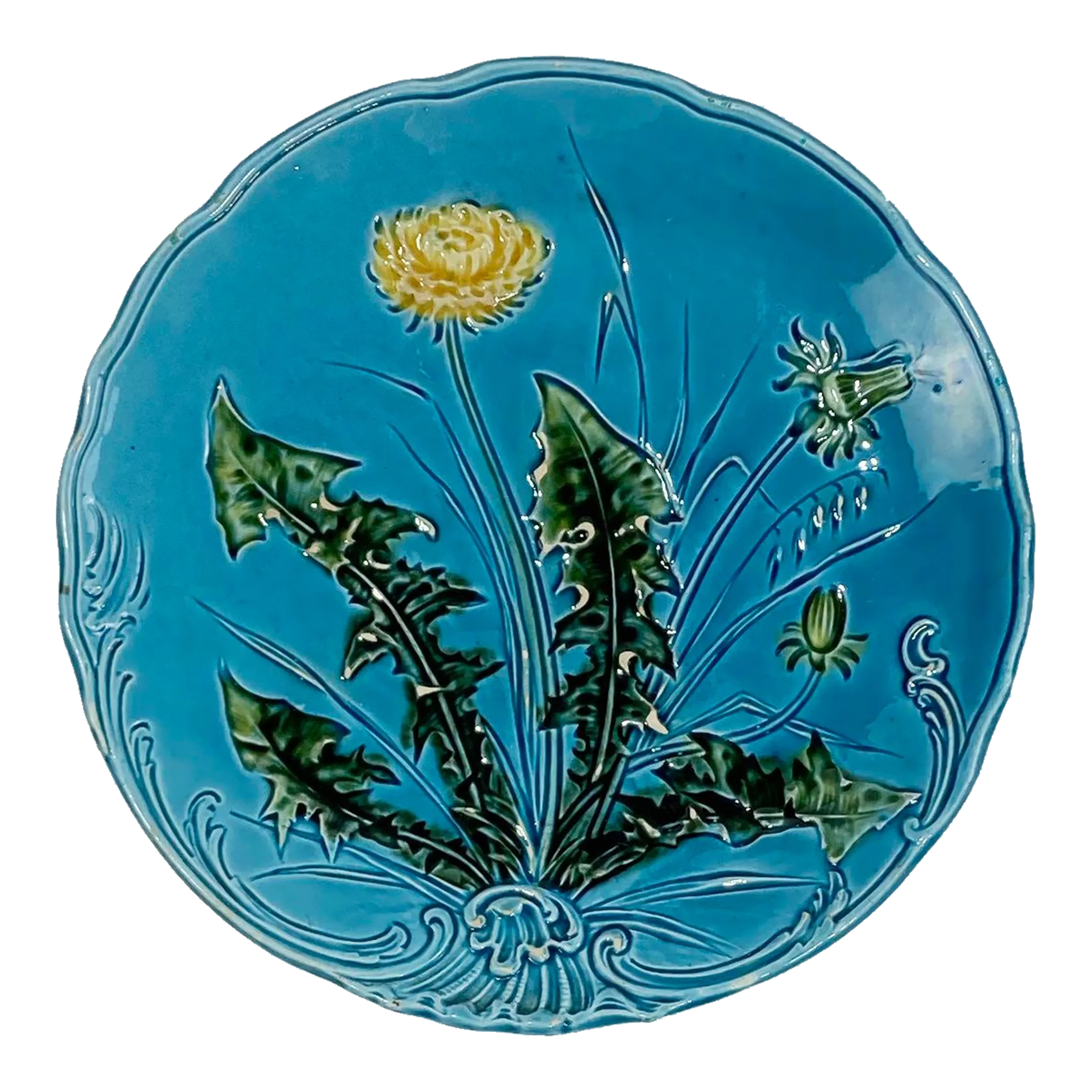 Vintage Majolica Style g.s. Zell Baden Dandelion Plate | Chairish