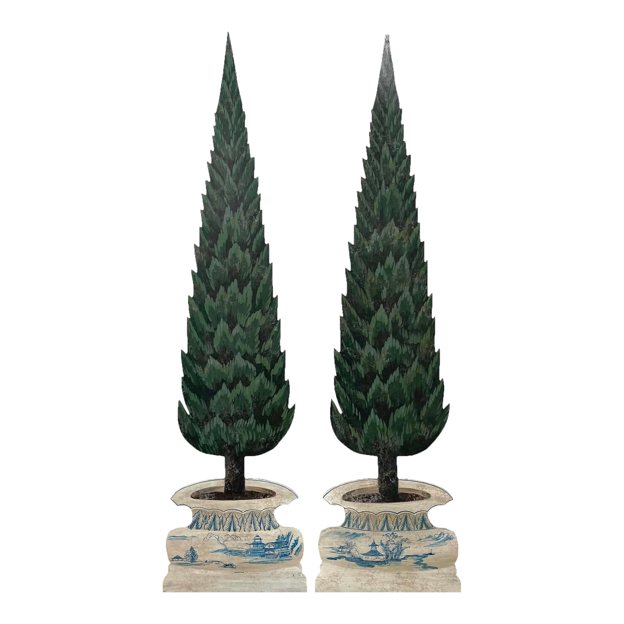 John Rosselli Antiques Topiaries in Chinoiserie Planters Chairish