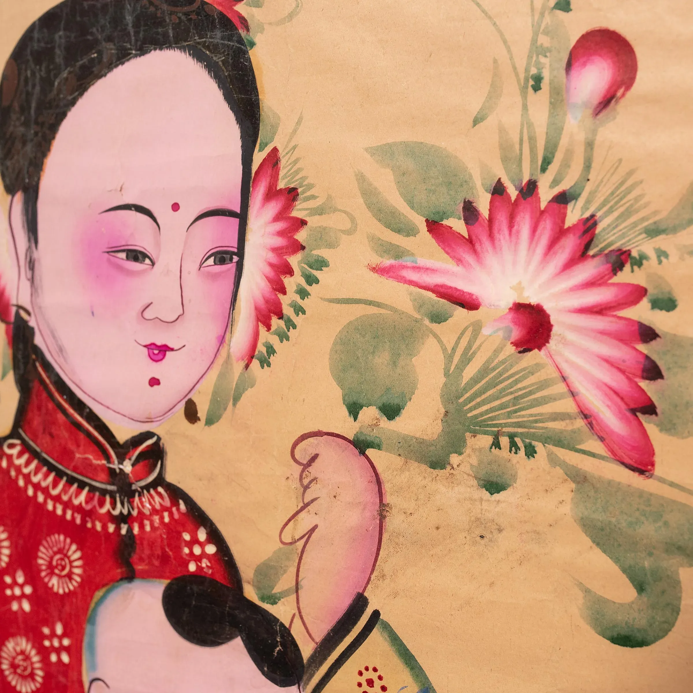 希少Painting on China Mid-Century Chinese Painting on Silk | Madonna and Child