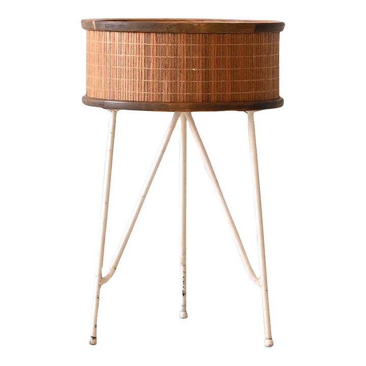 1960s Scandinavian Round Wooden Planter on Metal Stand | Chairish - Handmade Scandinavian Wooden Planter
