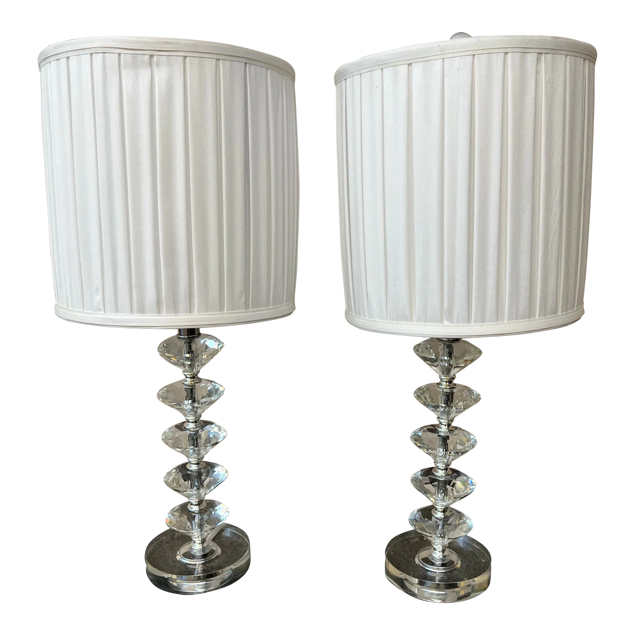 Vintage Glass Stacked Lamps With Shades - Set of 2