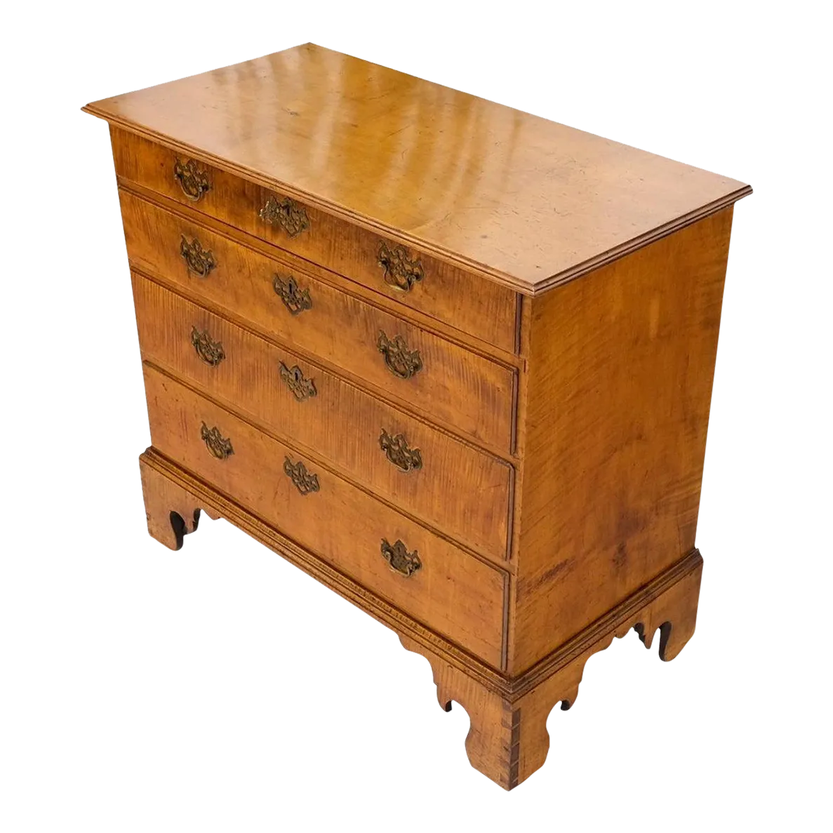 Antique 1880s Tiger Maple Chippendale Style Bachelor Chest Drawers