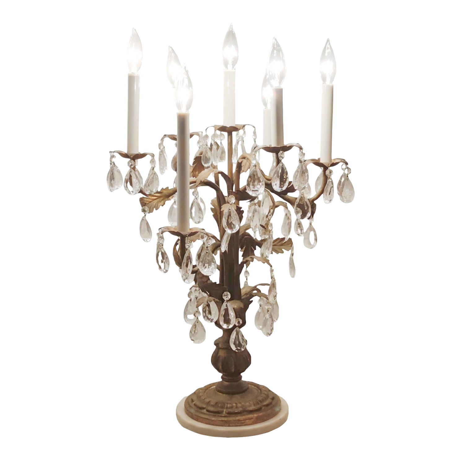 Early 20th Century Ornate Italian Gilded Florentine Tole and Crystal