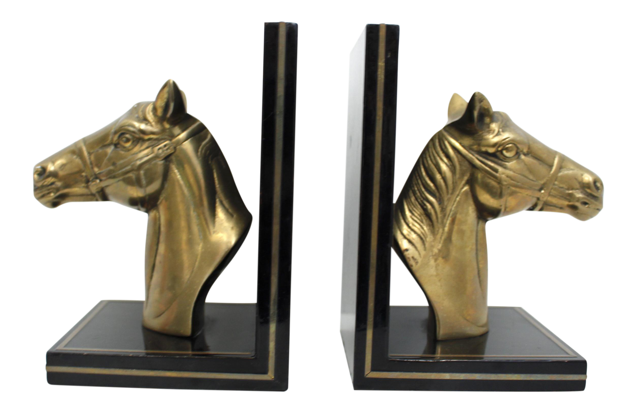 Black Lacquer & Brass Horse Head Bookends a Pair Chairish