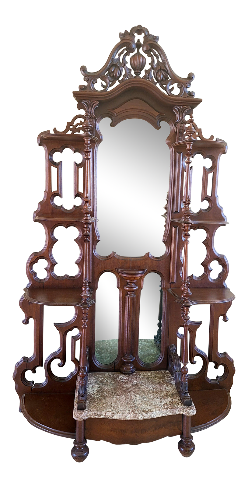 Antique Victorian Hall Tree With Drawer and Marble Shelf Base Chairish