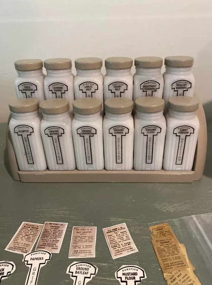 1940's Griffith Laboratories Spice Jars-Set of 12 | Chairish