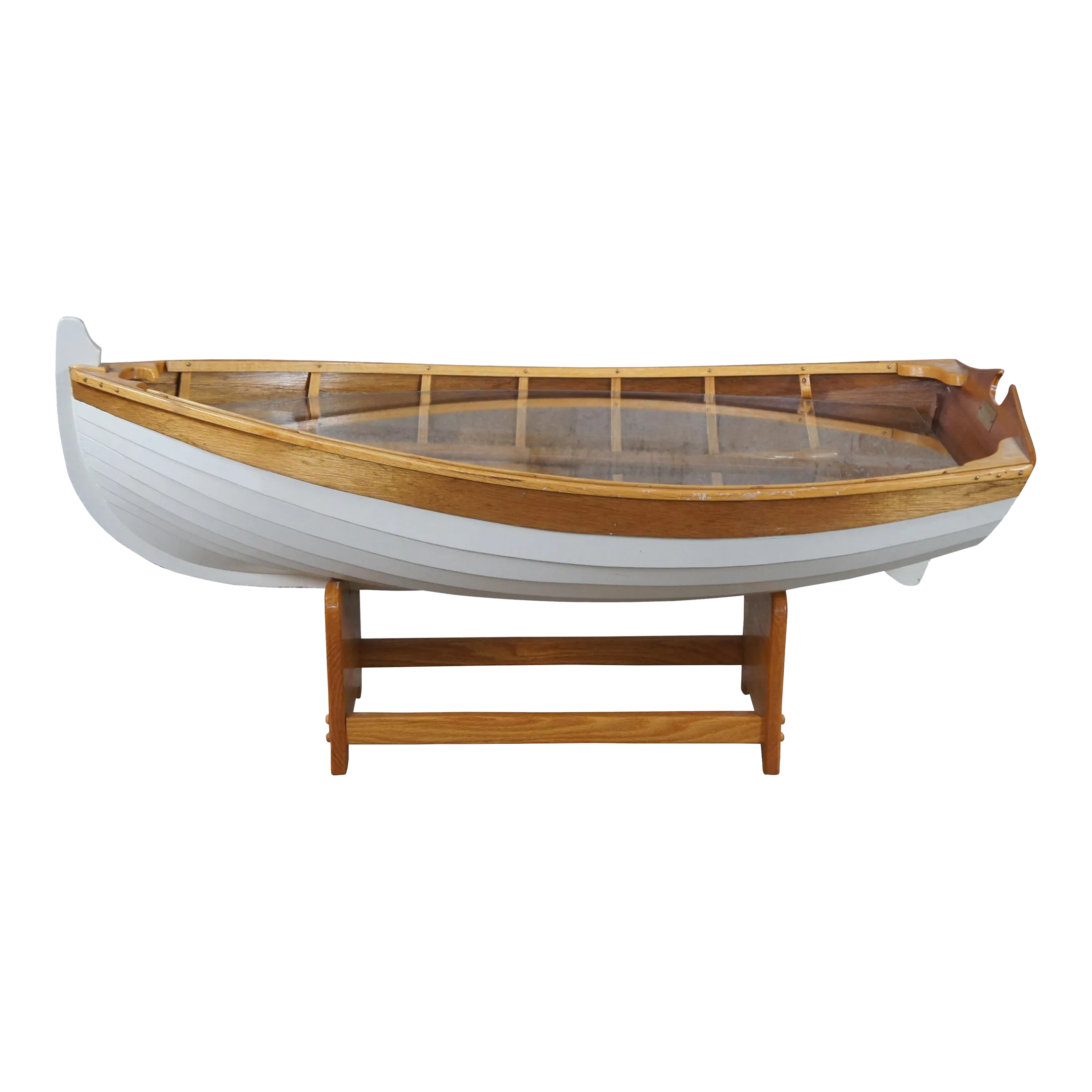 Mid 20th Century Vintage WoodNStuff Handcrafted Nautical Handmade Oak Row Boat Coffee Table